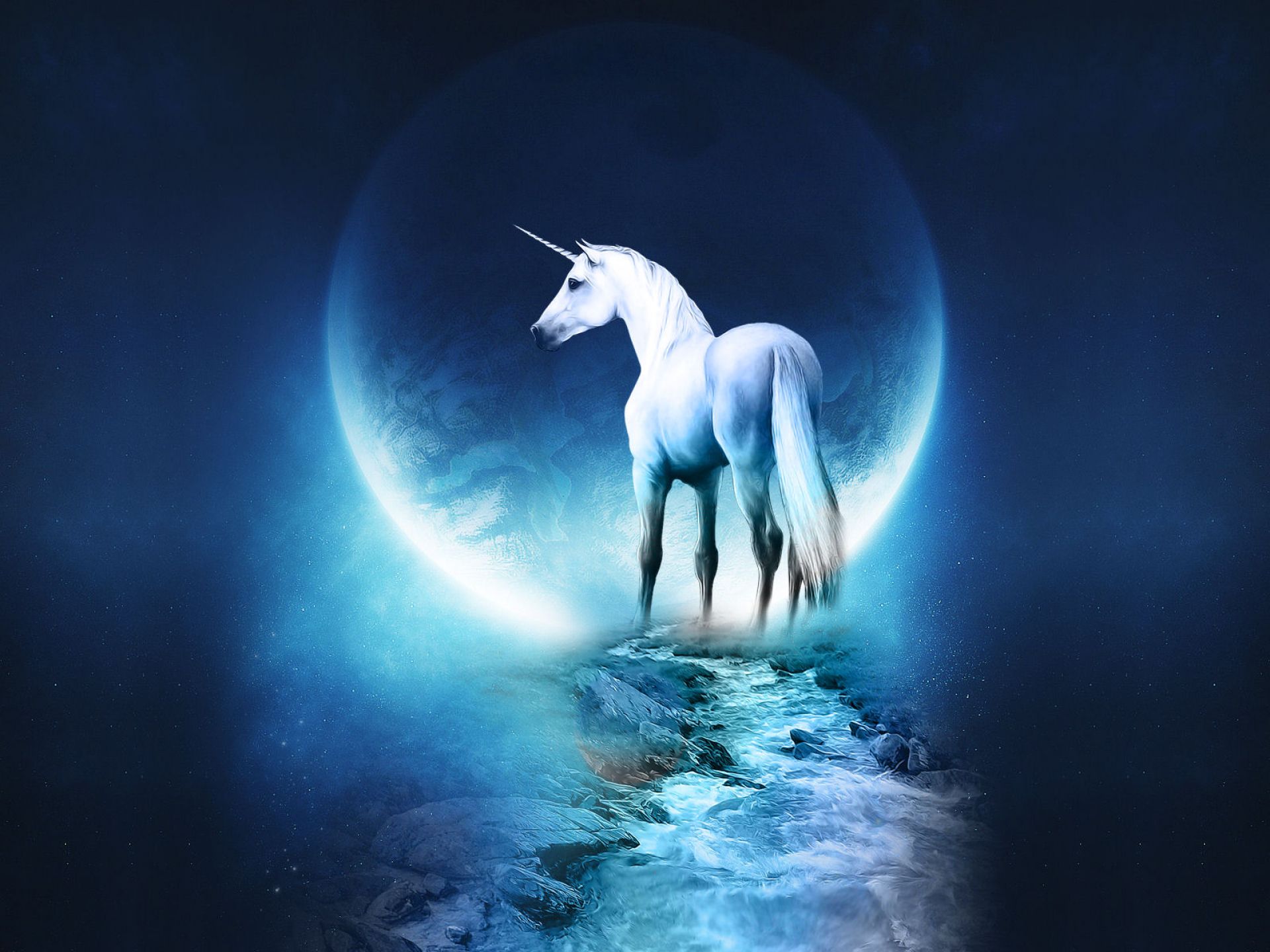 Wallpapers magical unicorn moon on the desktop
