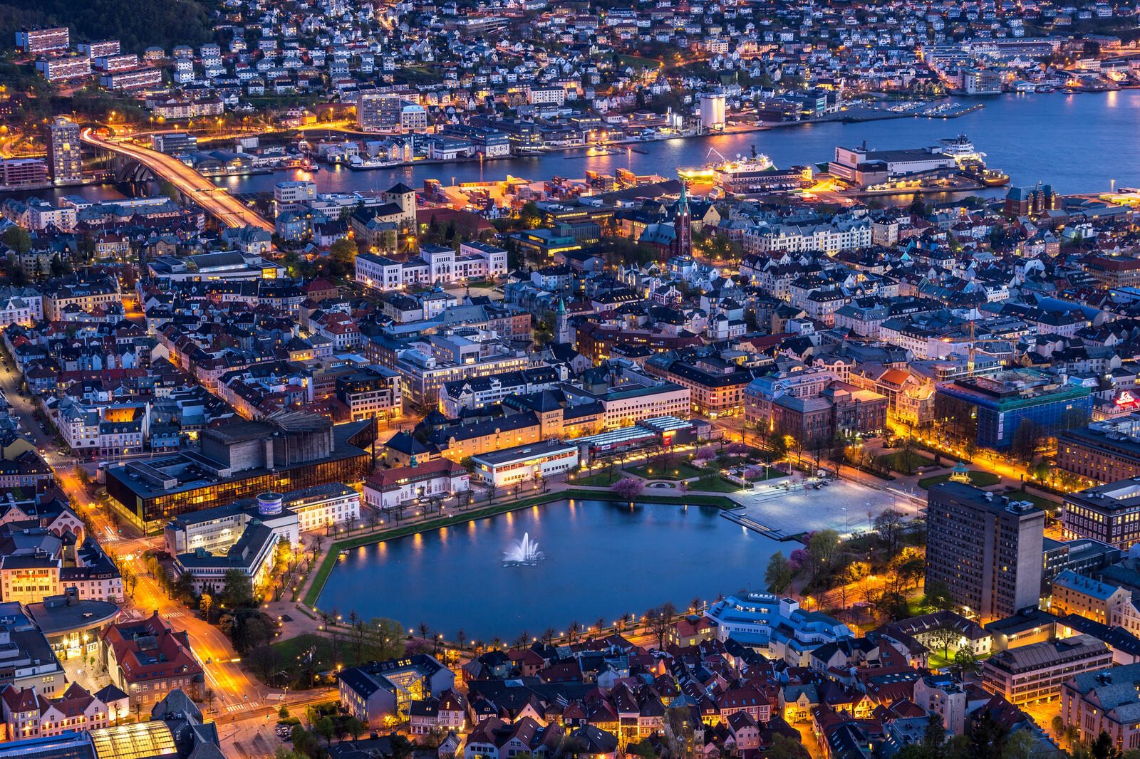 Wallpapers night city lights Bergen on the desktop