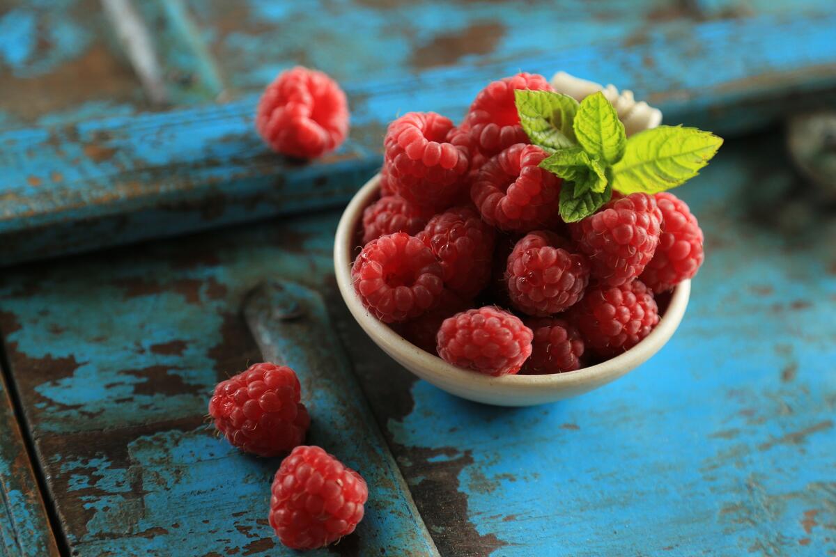 Beautiful pictures of raspberries, plate
