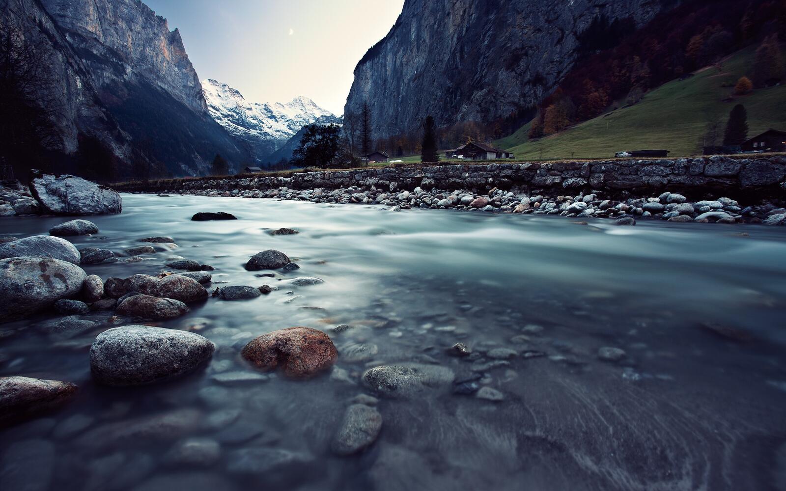 Обои река швейцария камни на рабочий стол