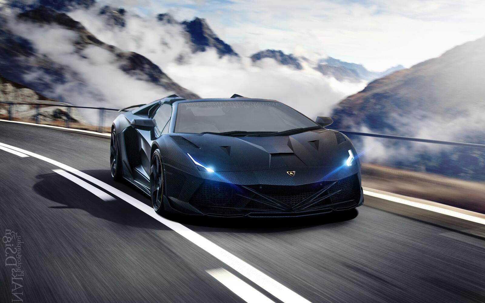 Wallpapers Lamborghini in move black car on the desktop