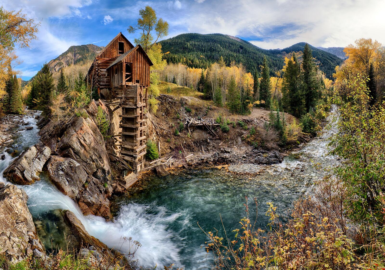 Wallpapers river abandoned house mountain on the desktop