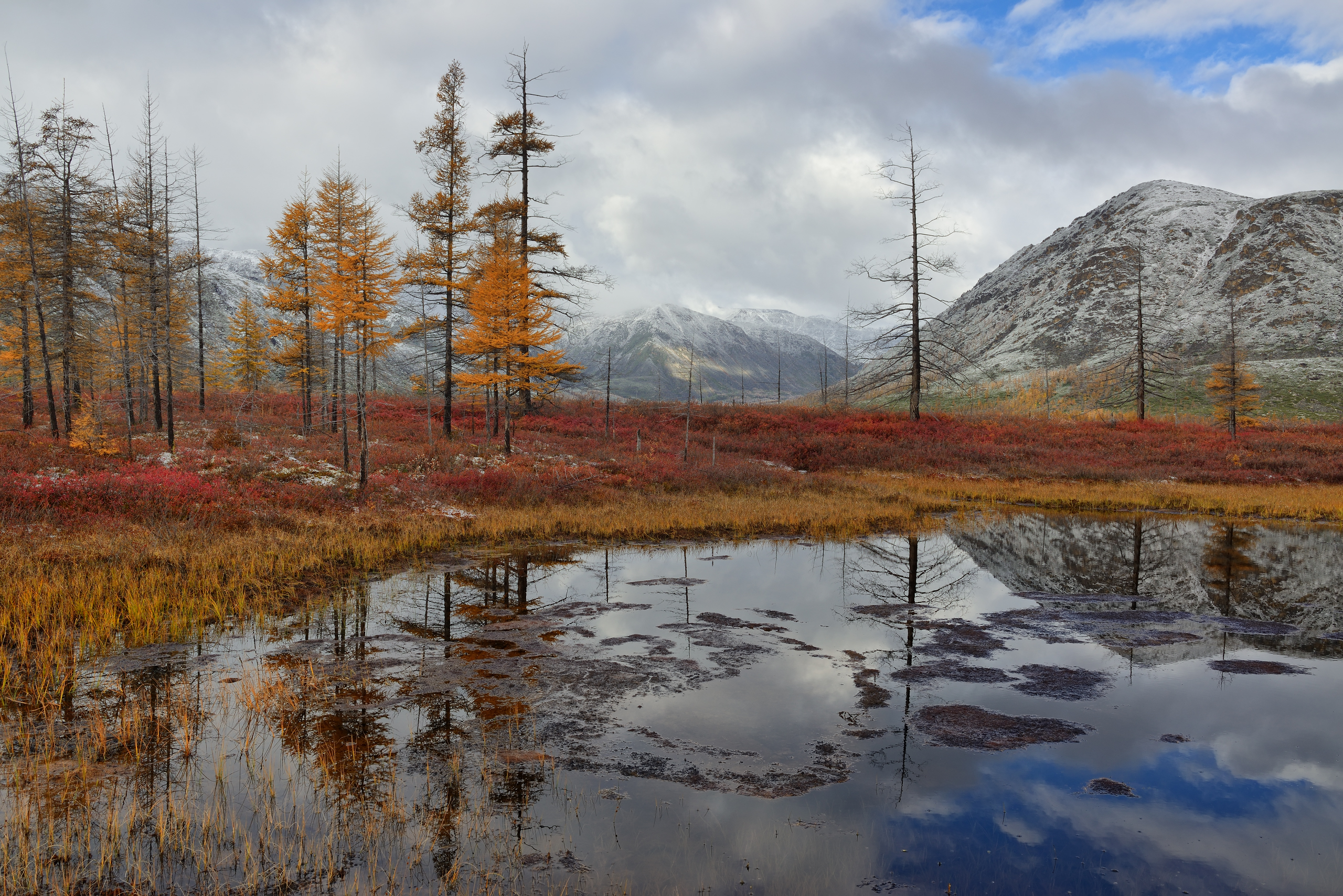 Осенний берег в зеркале озера
