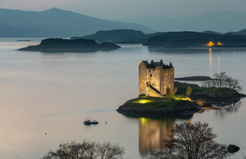 The lights of the old castle in Scotland