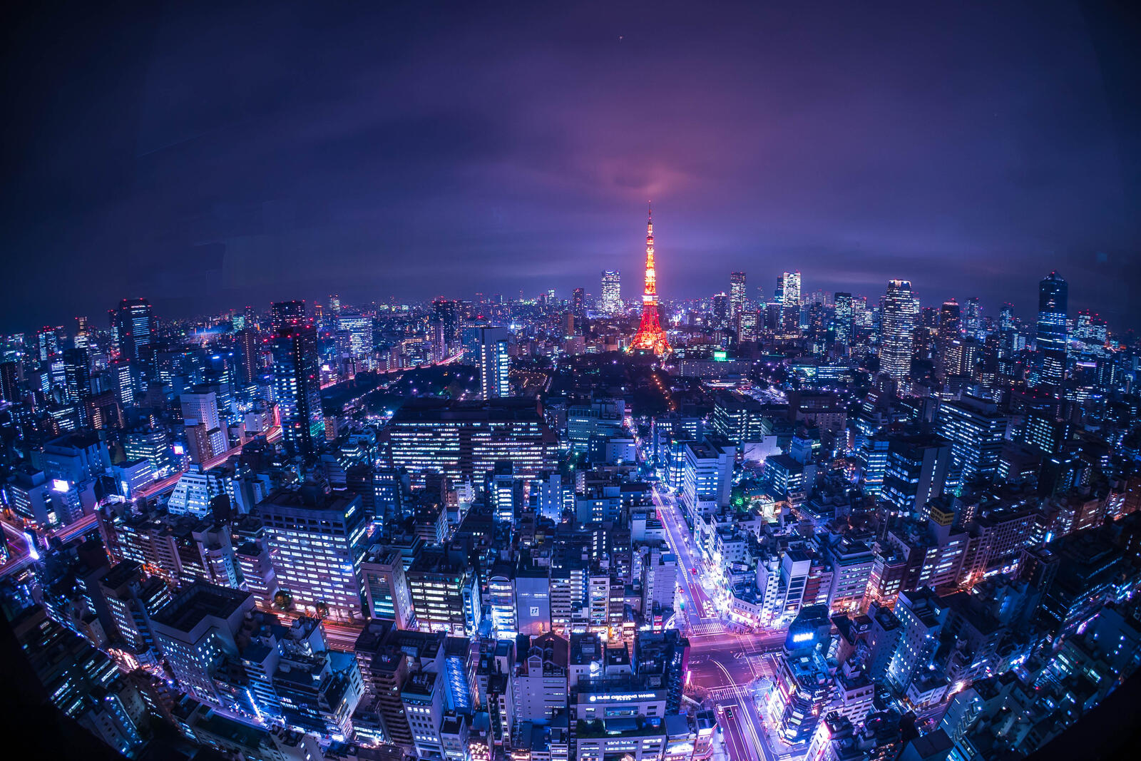 Обои Башня Токио ночь вид сверху на рабочий стол