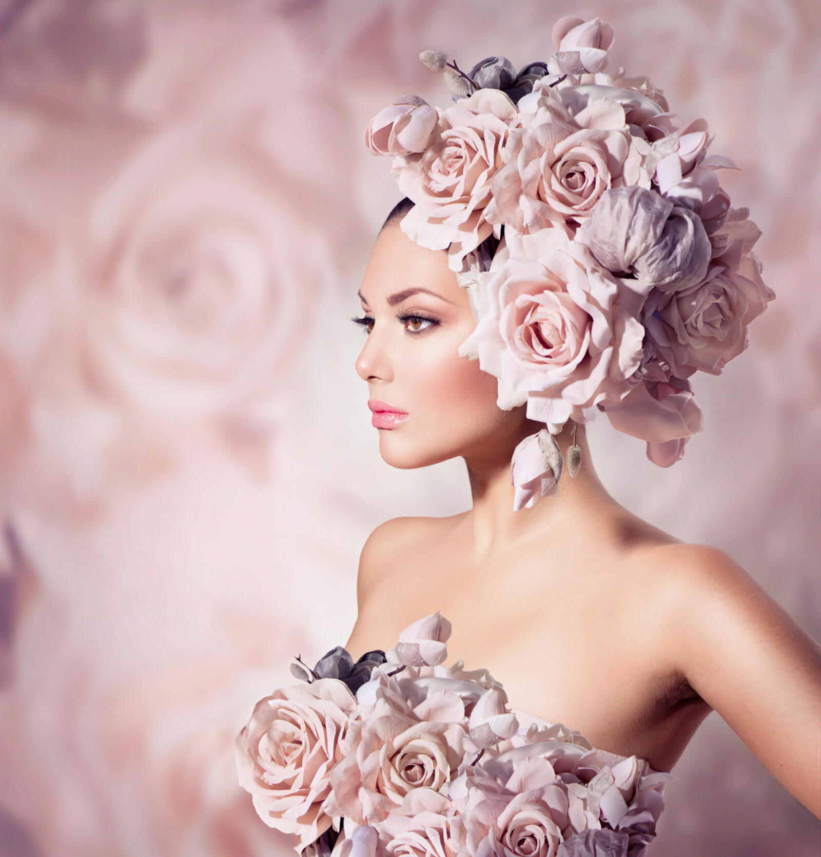 Wallpapers make-up pink roses a girl on the desktop
