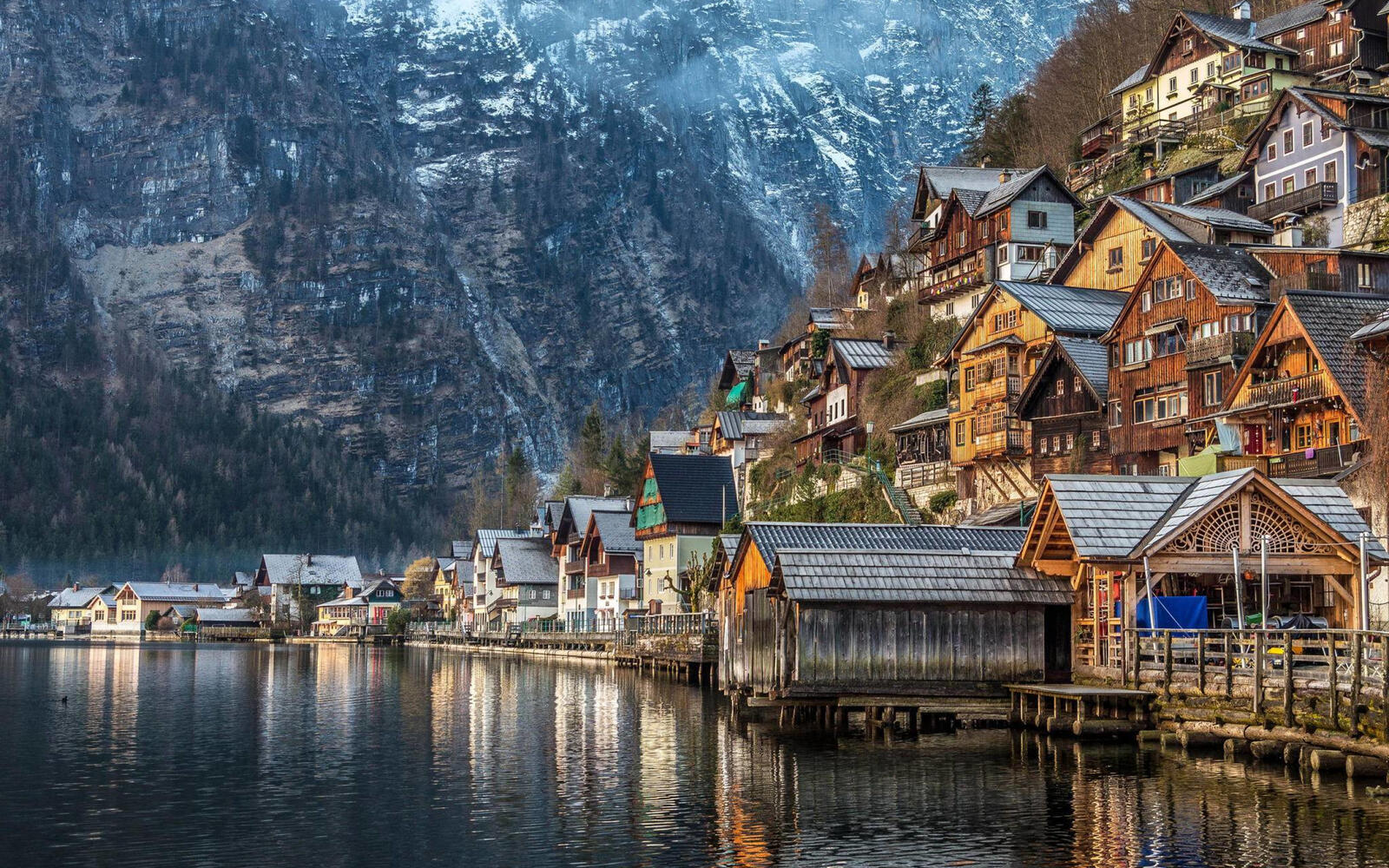 Wallpapers Alps houses lake on the desktop