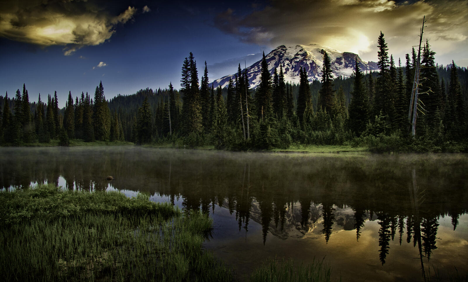 Wallpapers Reflection Lake Mount Rainier National Park sunset on the desktop