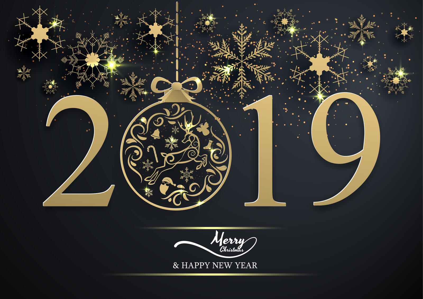 Обои новогодняя дата 2019 Happy New Year на рабочий стол