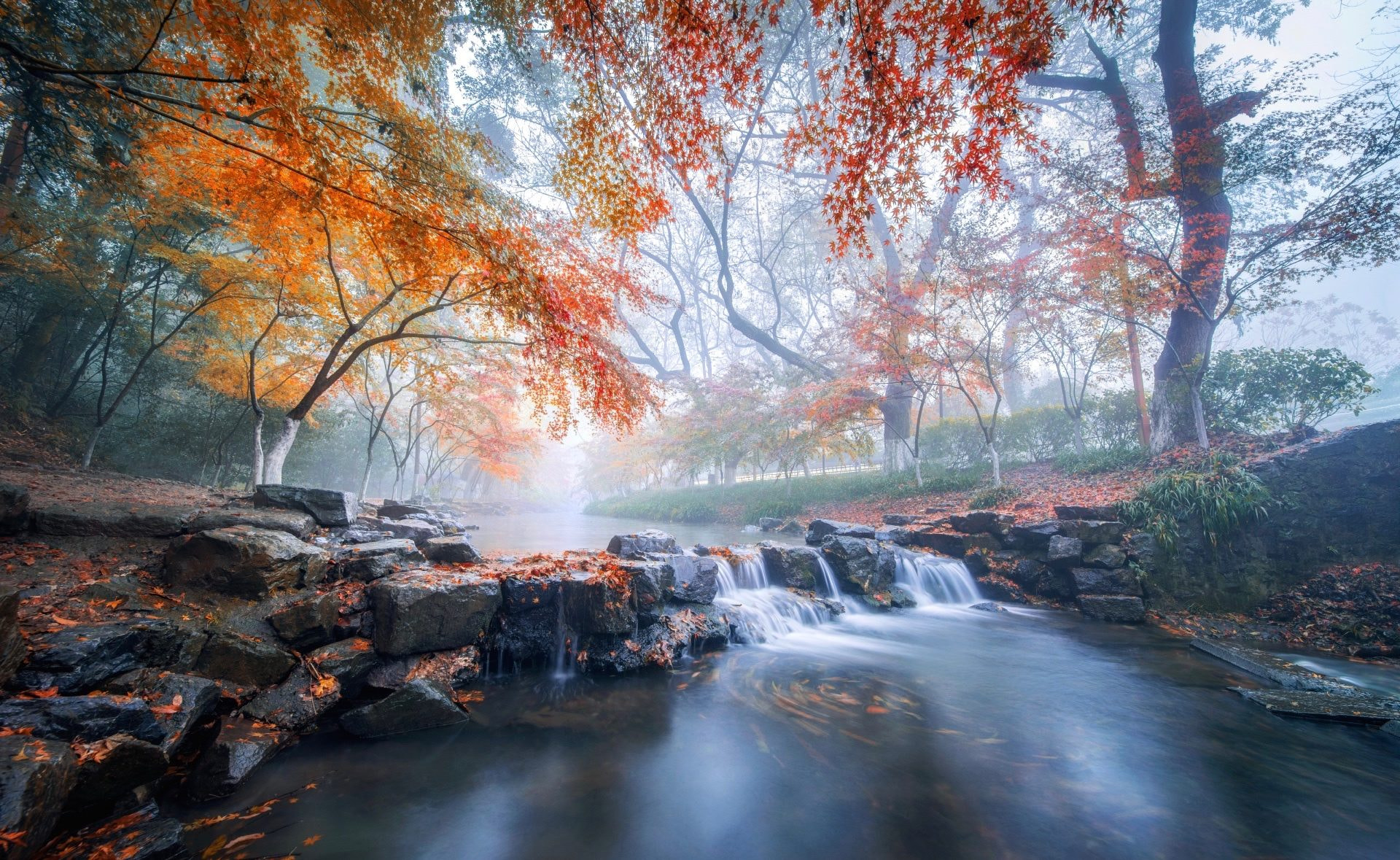 Hot photo autumn, waterfall