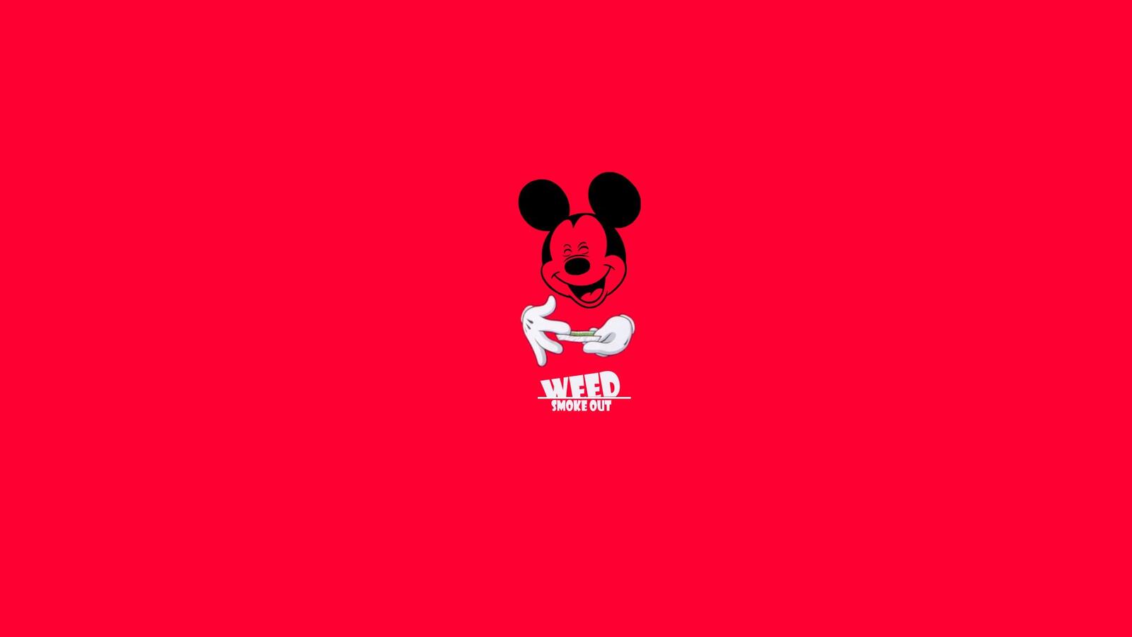 Wallpapers Mickey mouse on a red background white lettering minimalism on the desktop