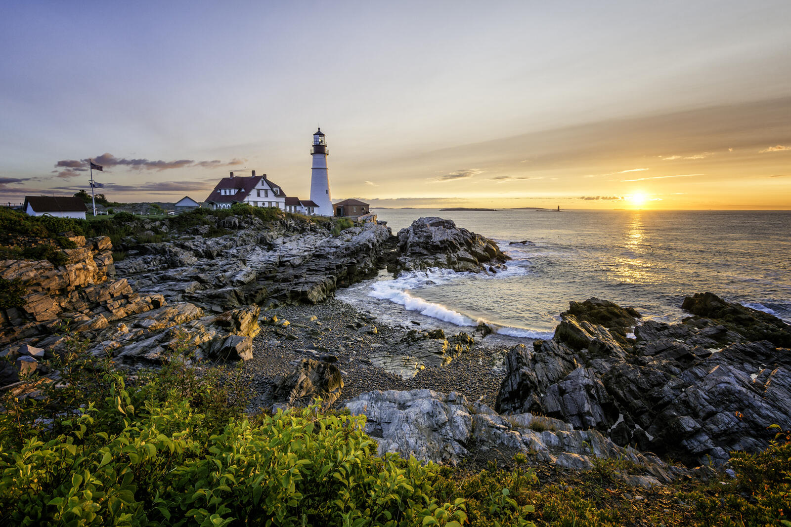 Wallpapers Portland Head Lighthouse Cape Elizabeth Maine sunset on the desktop