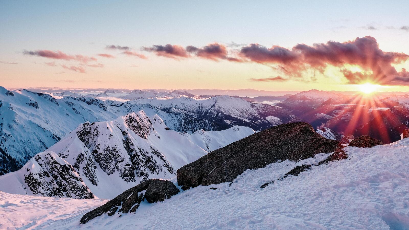 Wallpapers sunset mountains snowy on the desktop
