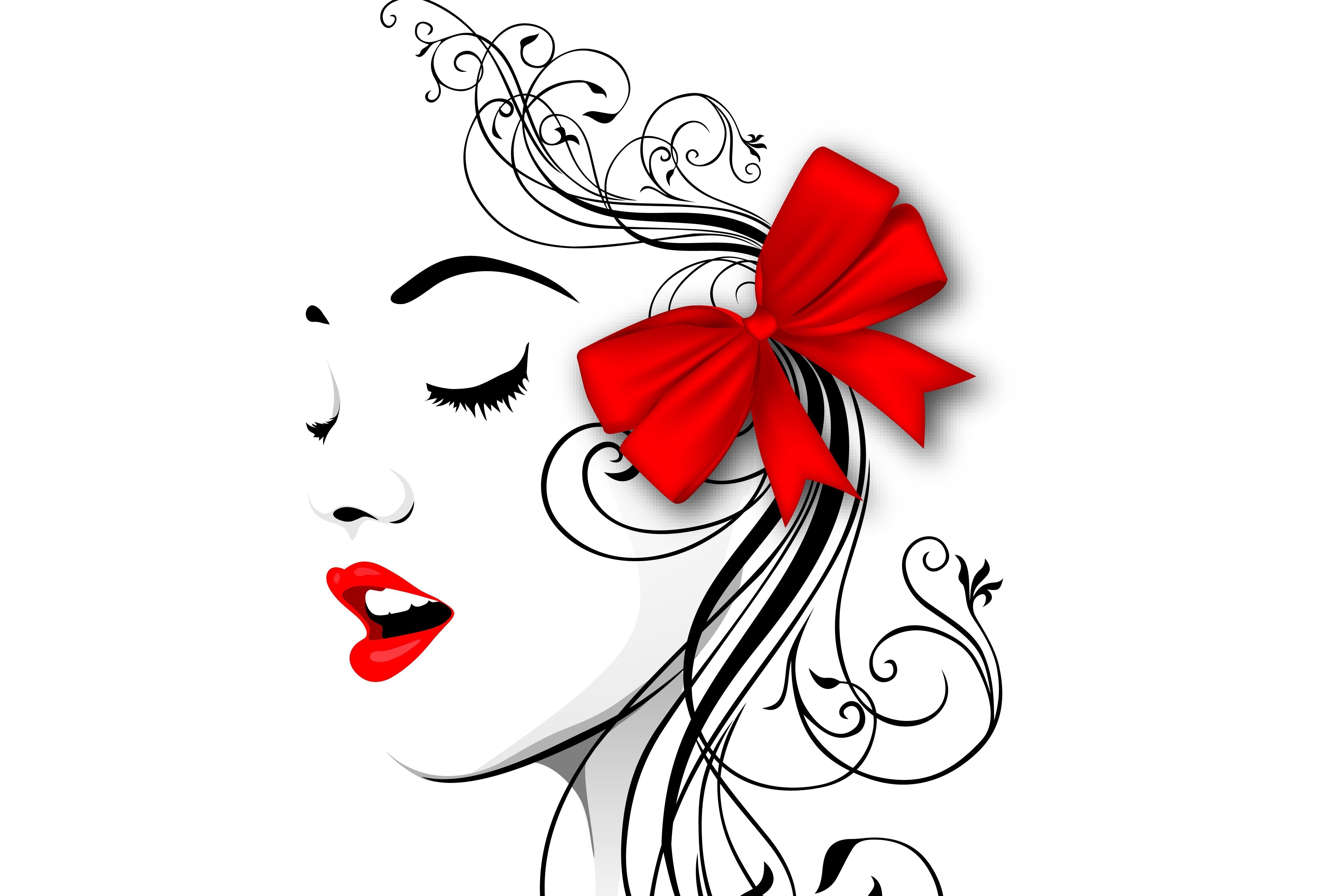 Рисунок девушки с красным бантиком · бесплатное фото