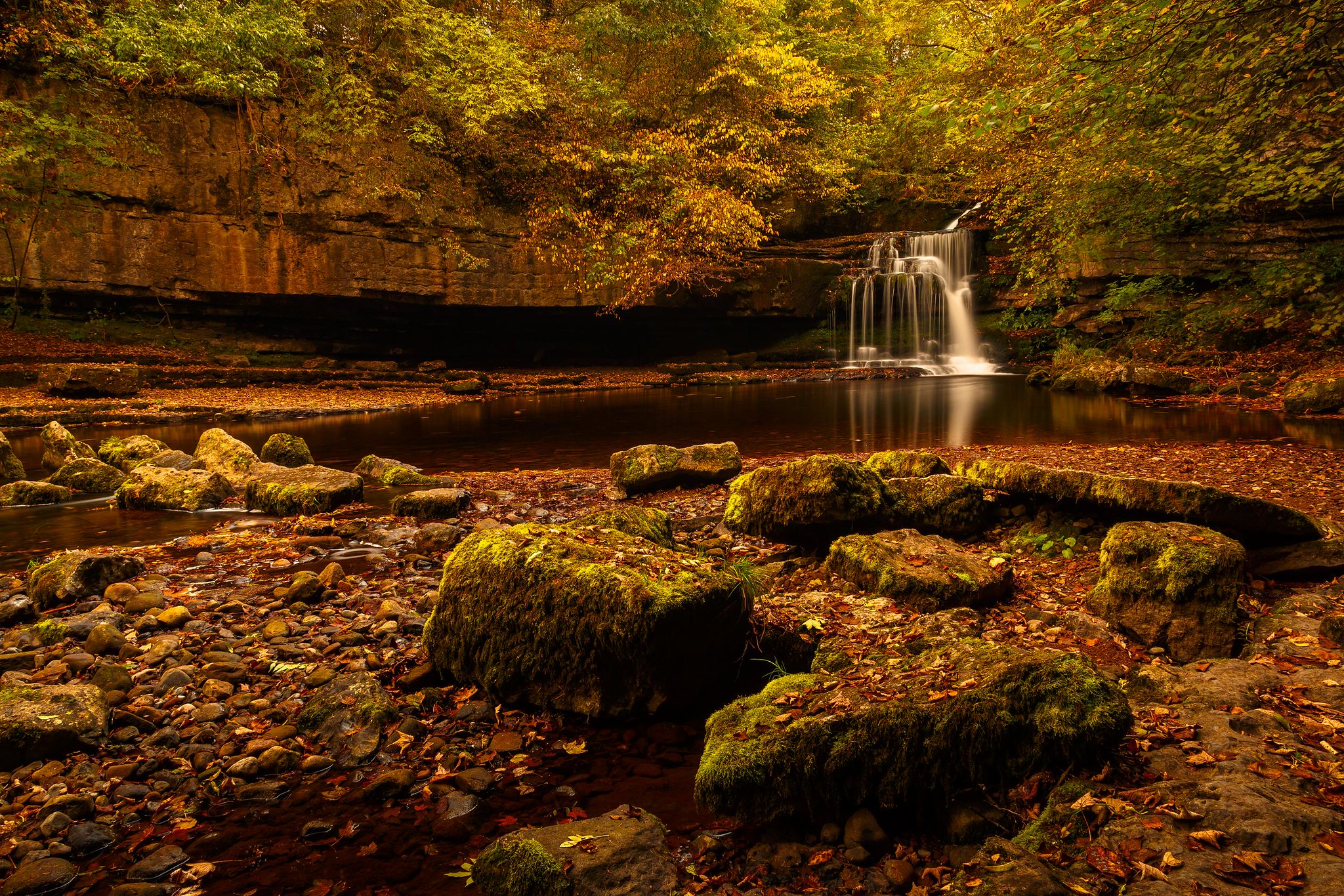 Wallpapers autumn waterfall autumn forest on the desktop