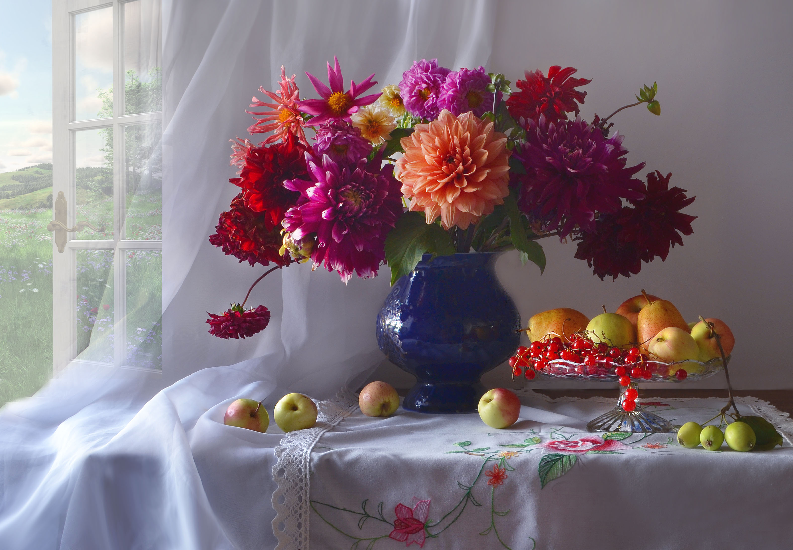 Обои фрукты цветы букет на рабочий стол