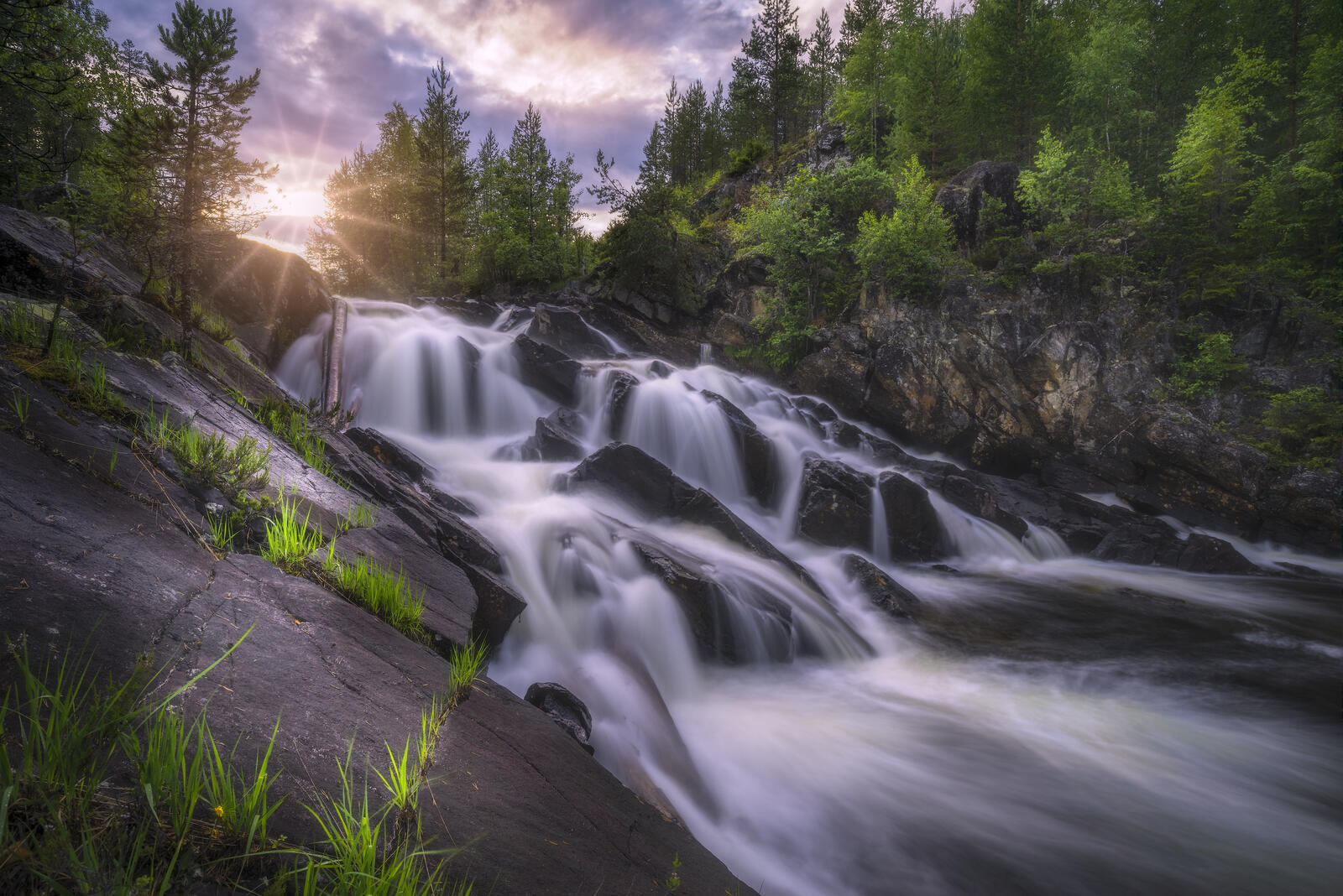 Wallpapers sunset waterfall Norway on the desktop