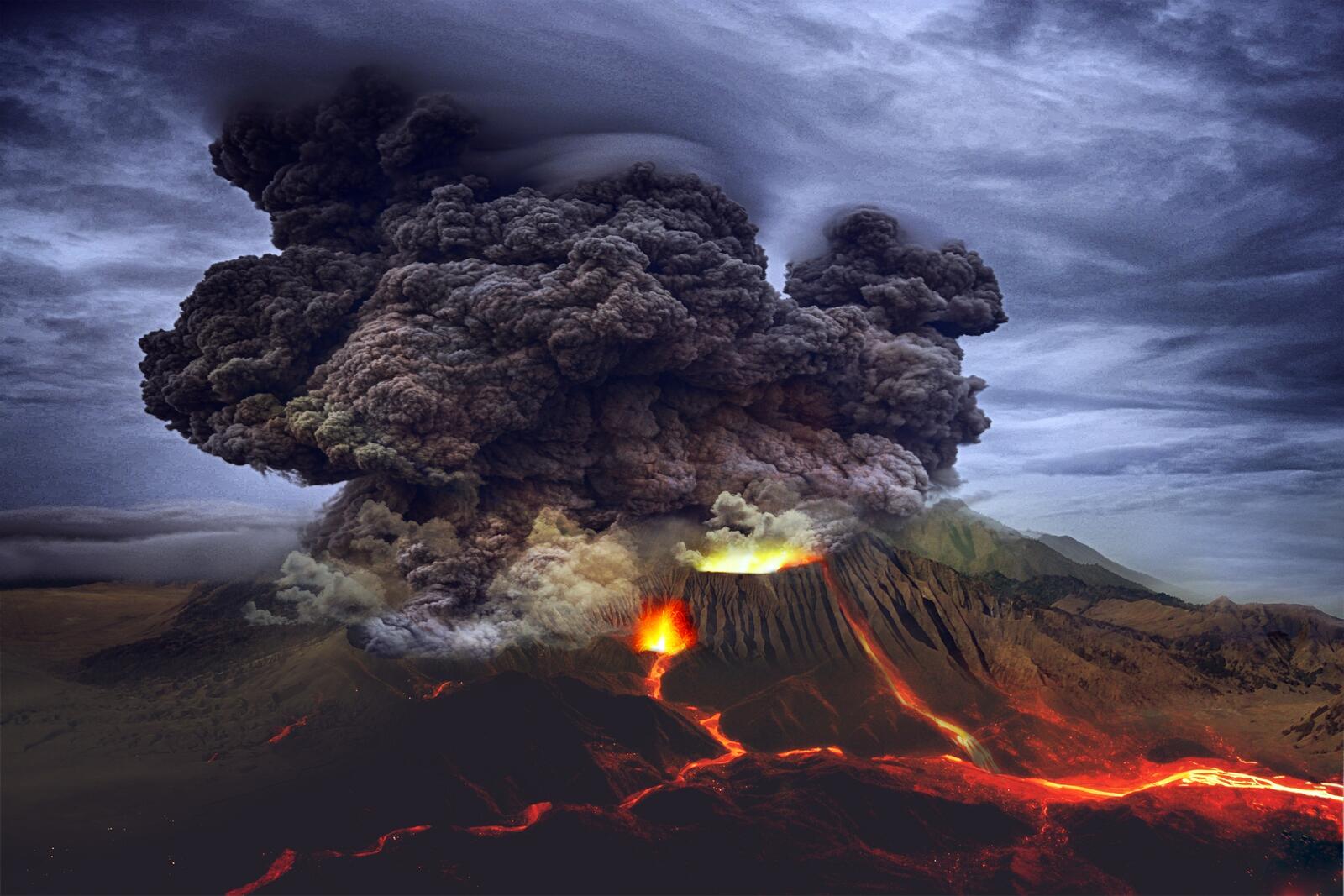 Обои лава вулкан небо на рабочий стол