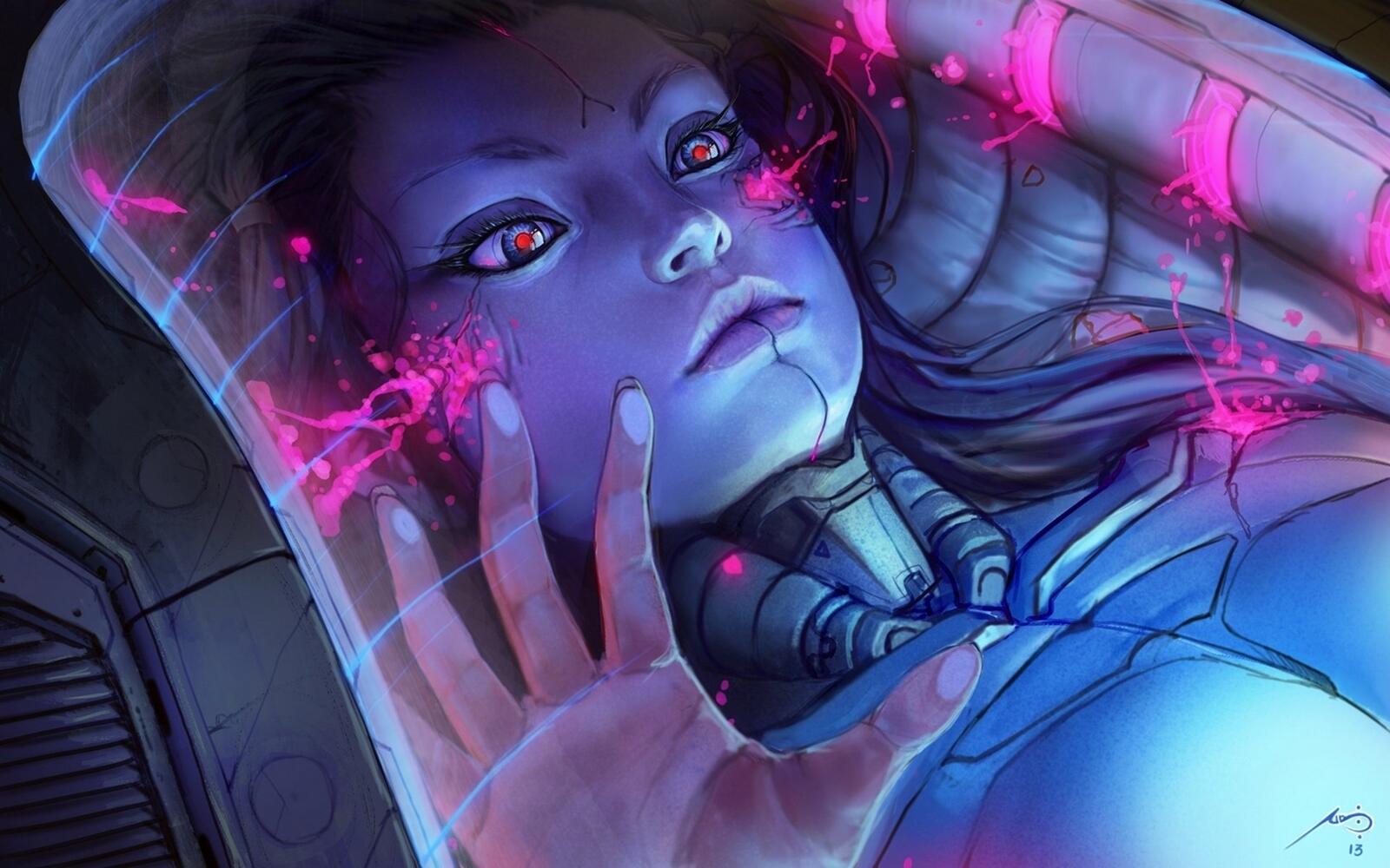 Wallpapers futuristic girl lying down cyborg on the desktop