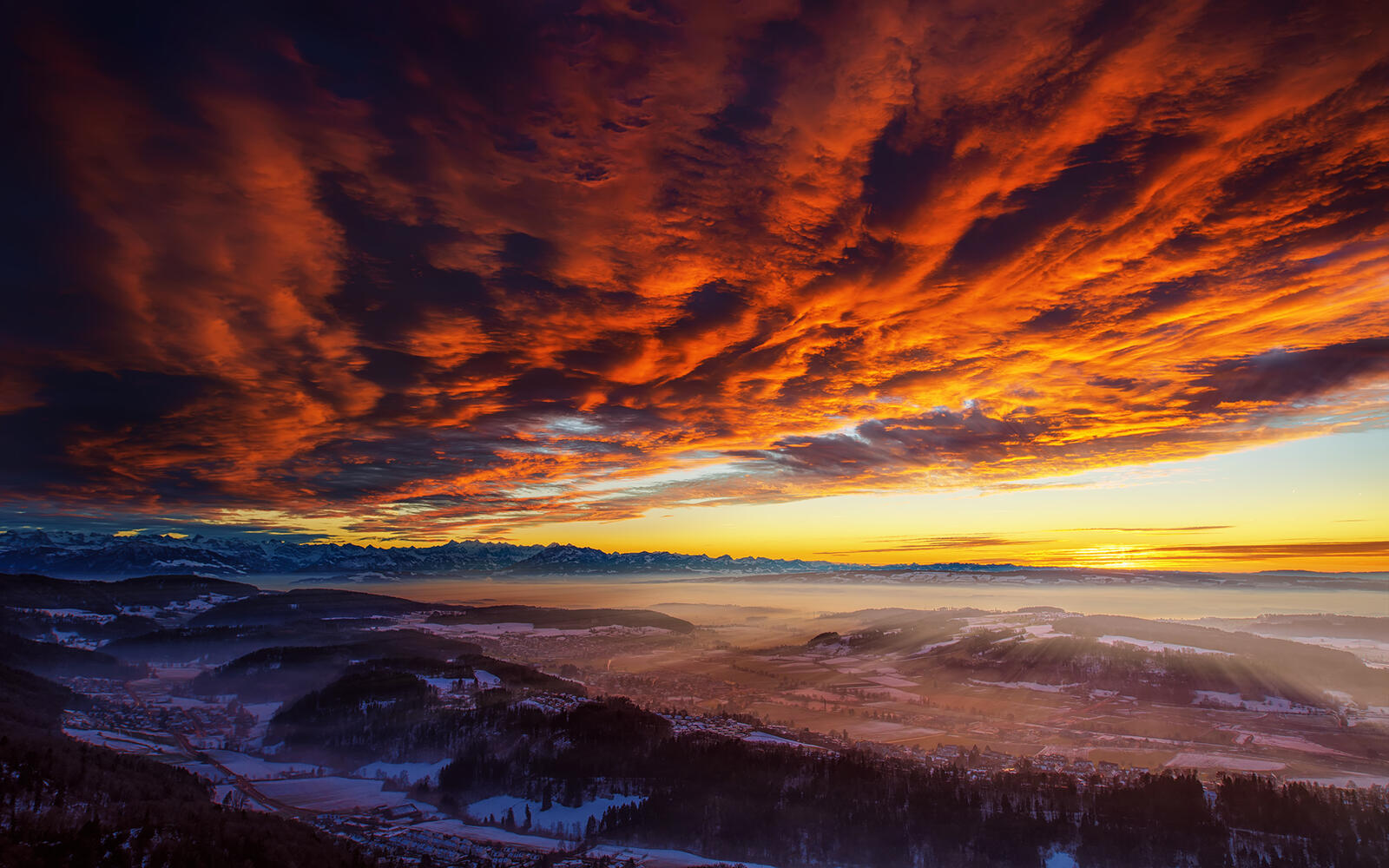 Обои Швейцария закат солнца Альпы на рабочий стол