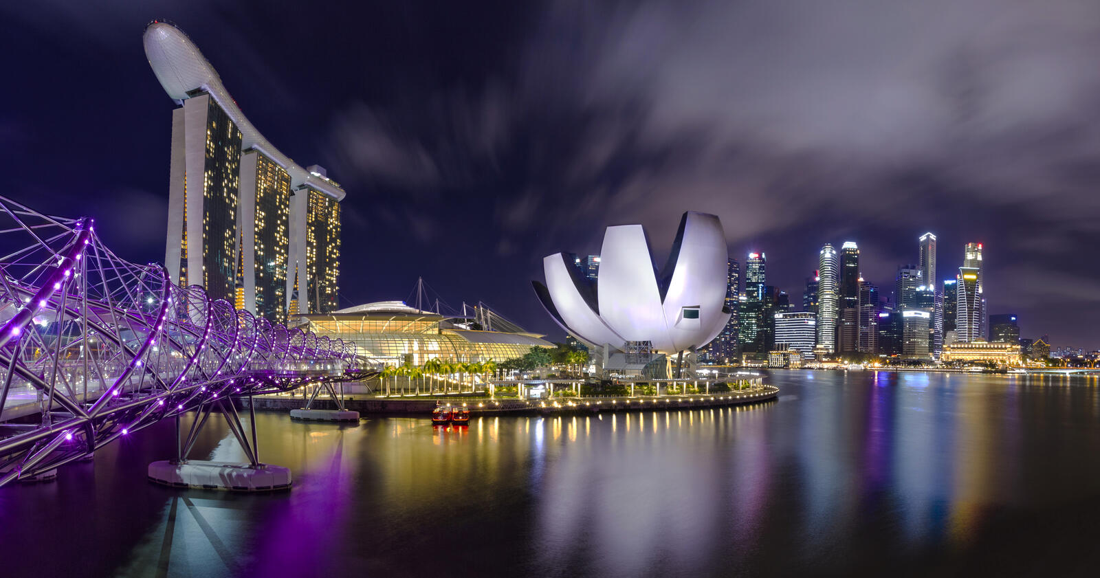 Обои Сингапур панорама ночной город на рабочий стол