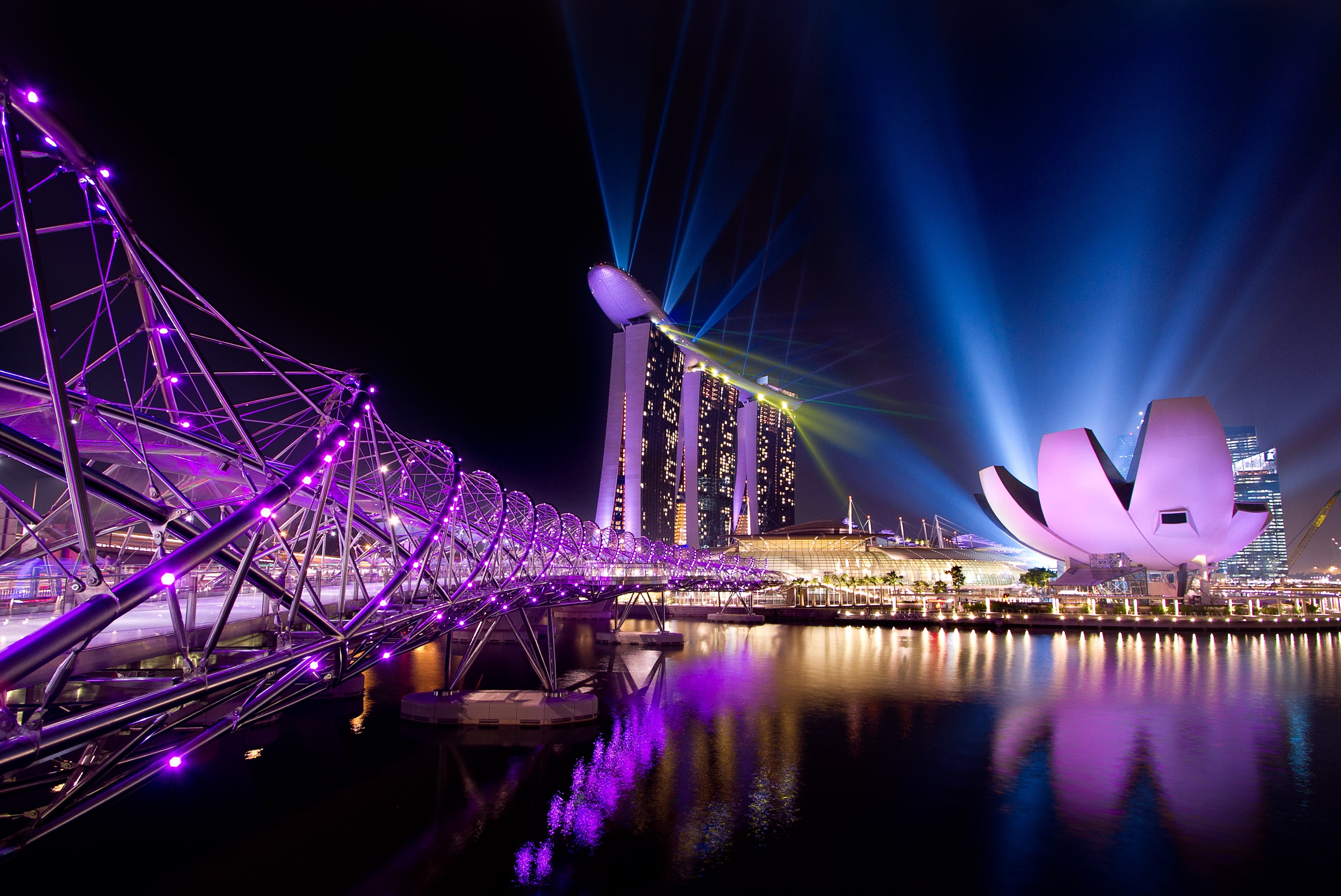 桌面上的壁纸新加坡 城市 照明