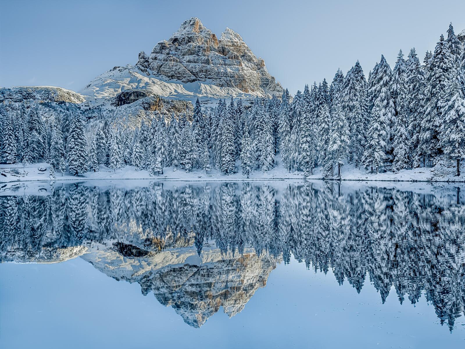 Бесплатное фото Белоснежная зима и озеро