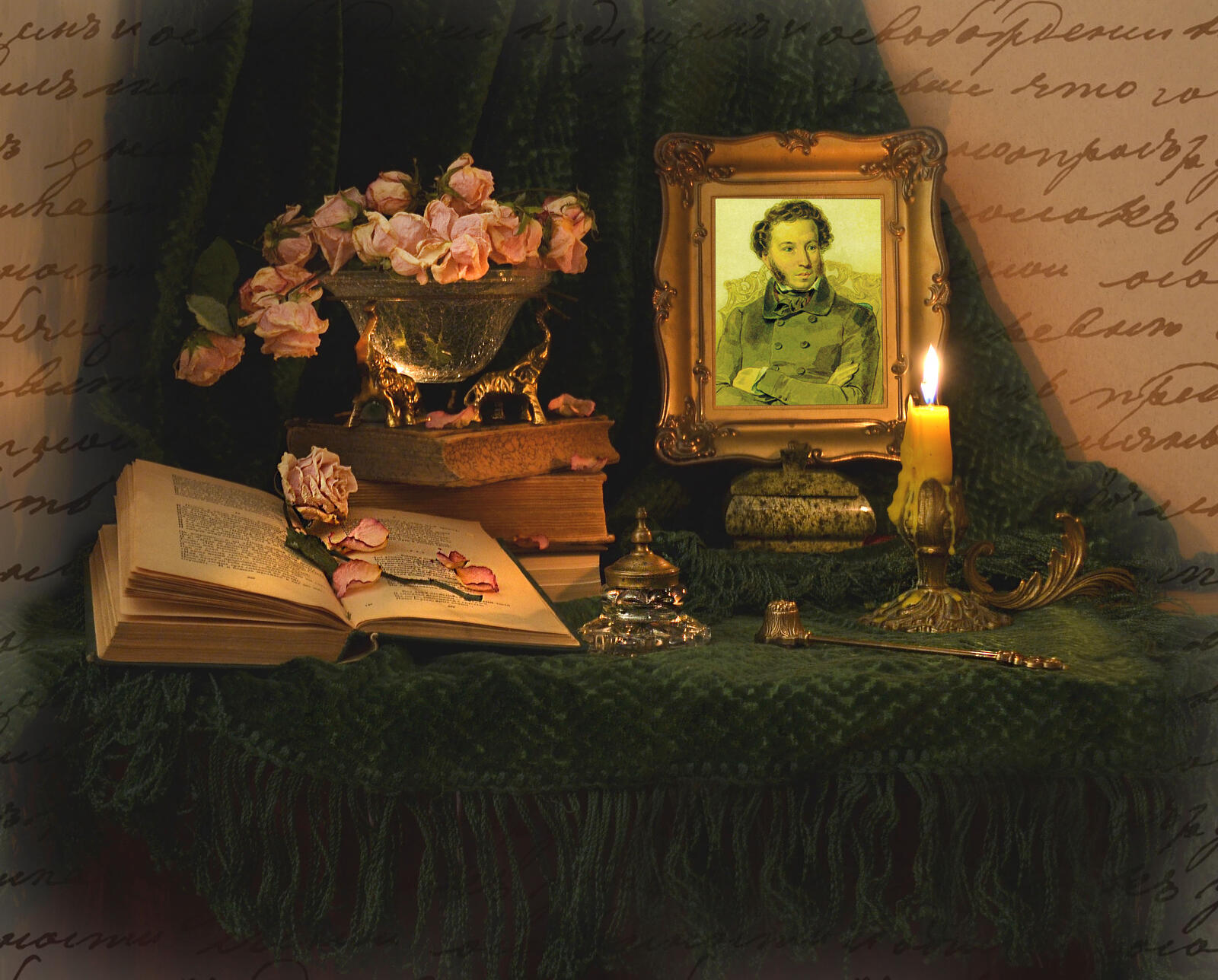 Обои Пушкин свечи букет на рабочий стол