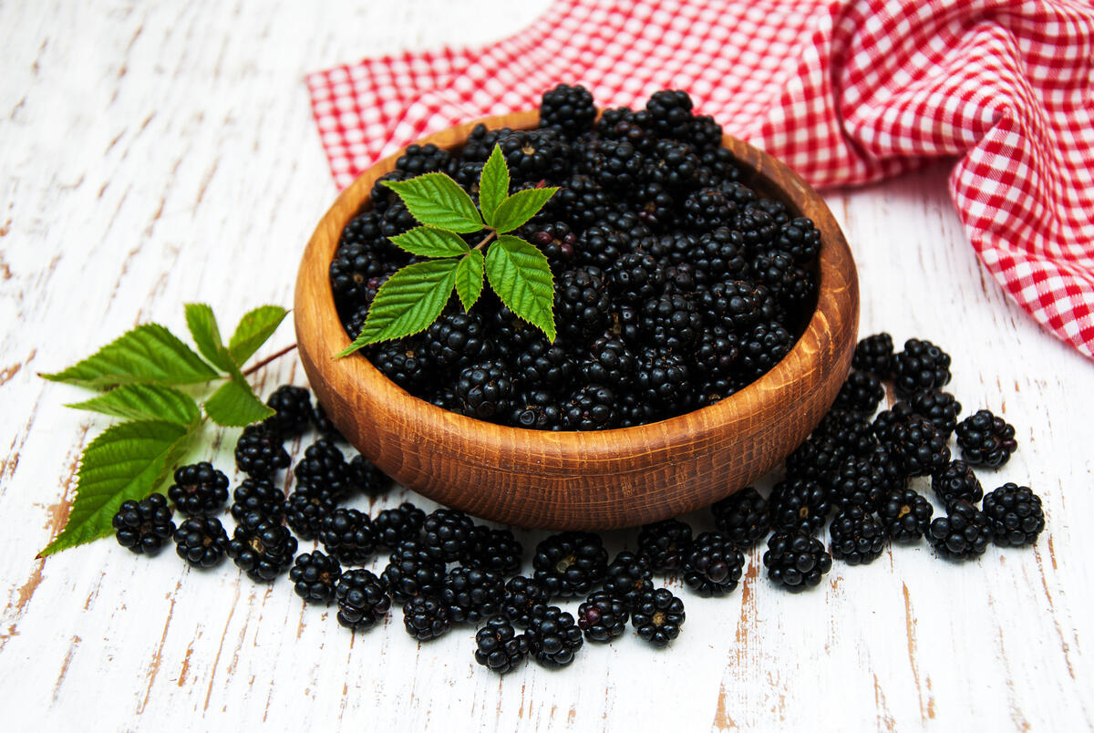 Blackberries in a wooden bowl