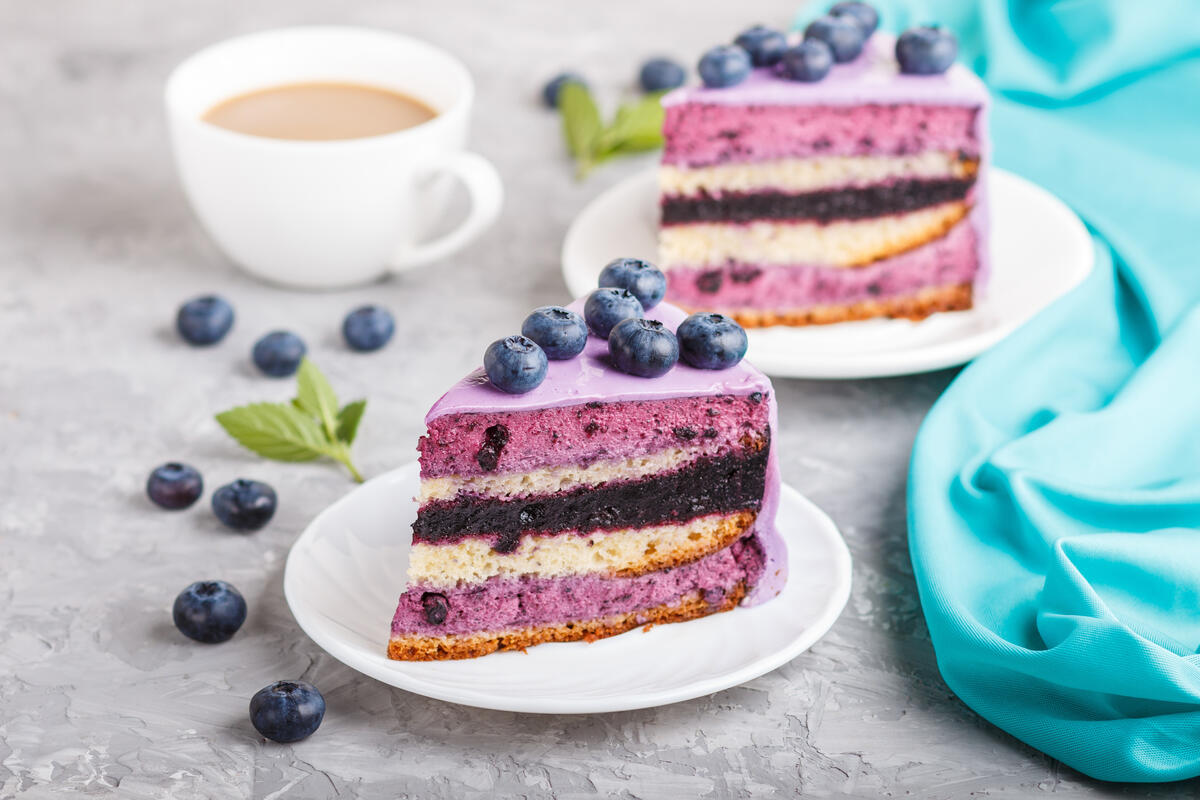 Slices of puff cake with blueberries