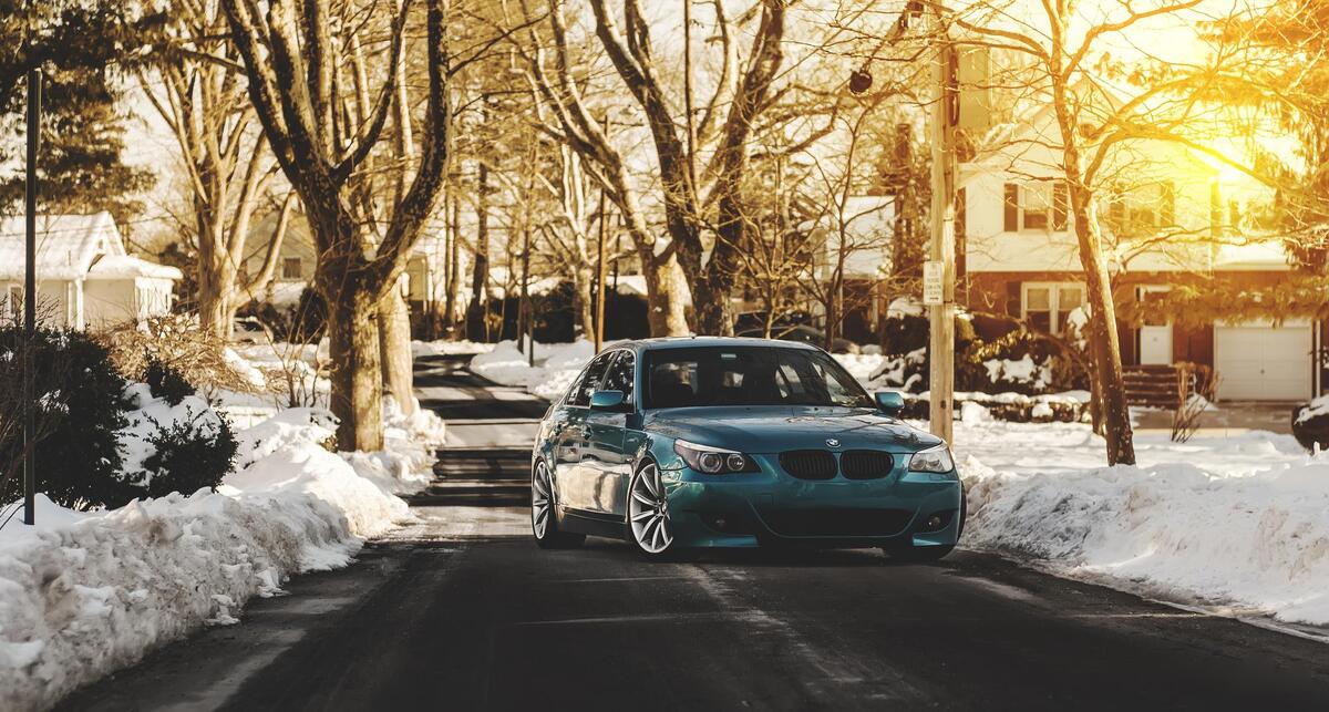 BMW E60 on a country winter road