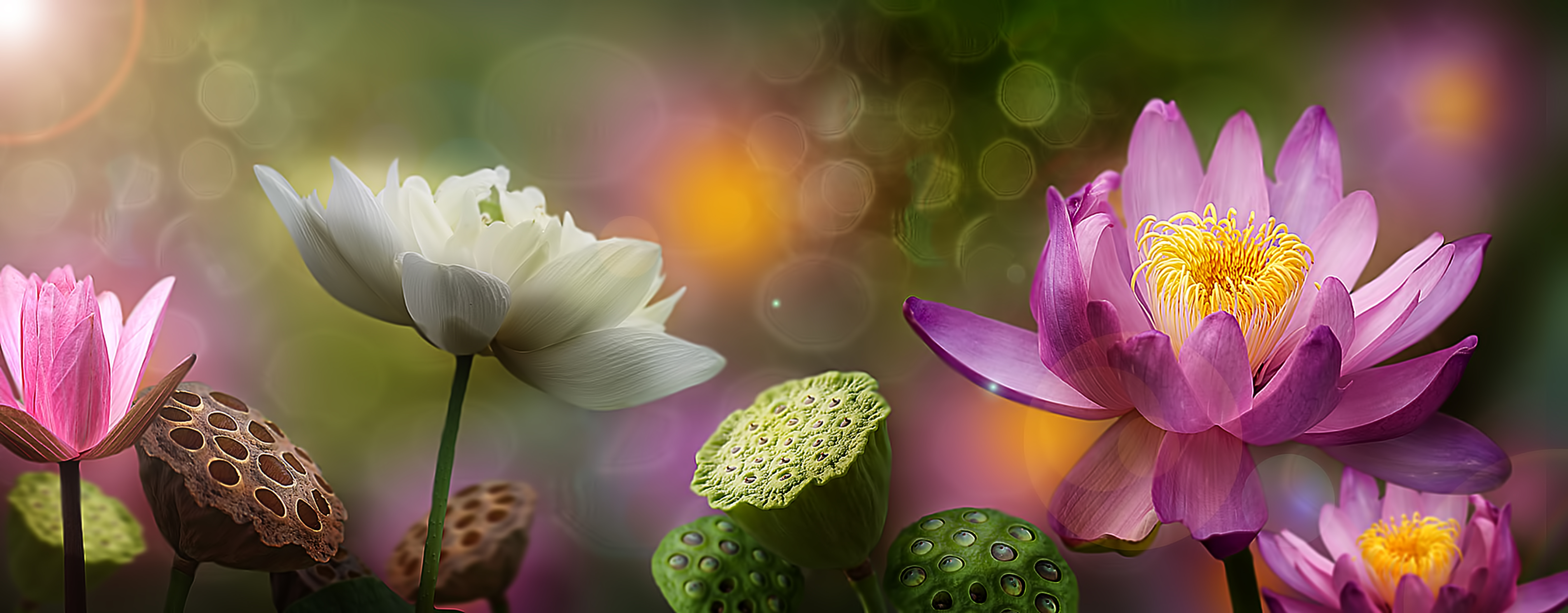 Wallpapers view lotus flower arrangement panorama on the desktop