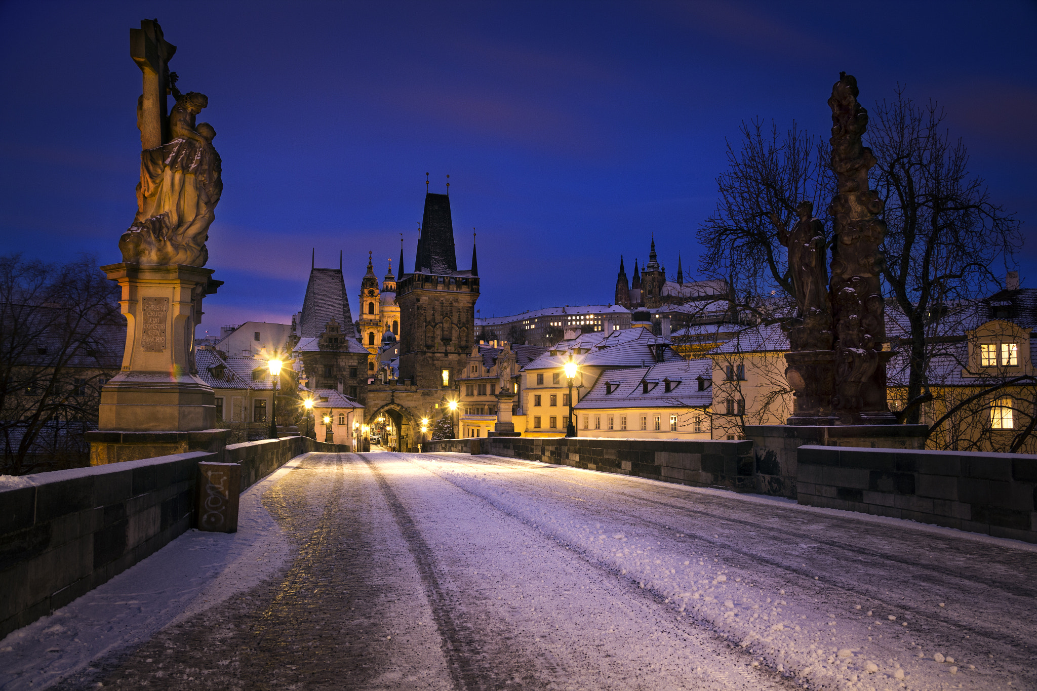 Bridge in winter in Prague