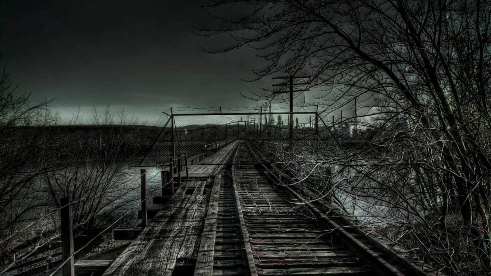 Обои железная дорога темно пейзаж на рабочий стол