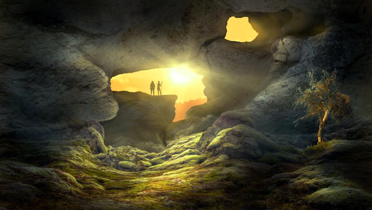 Пещера с закат солнца