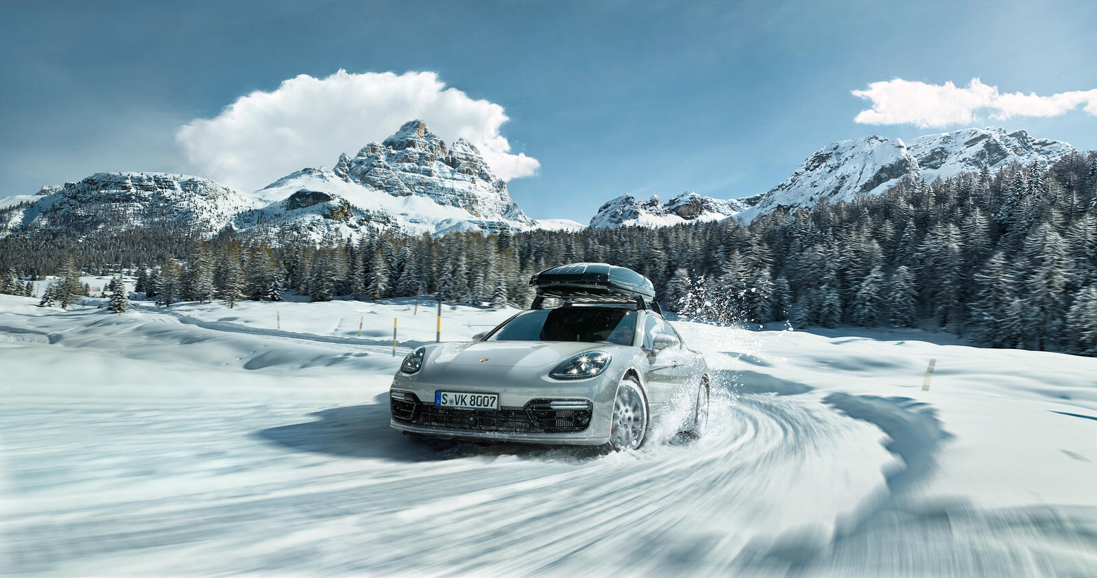 Wallpapers Porsche snow trail riding in the snow on the desktop