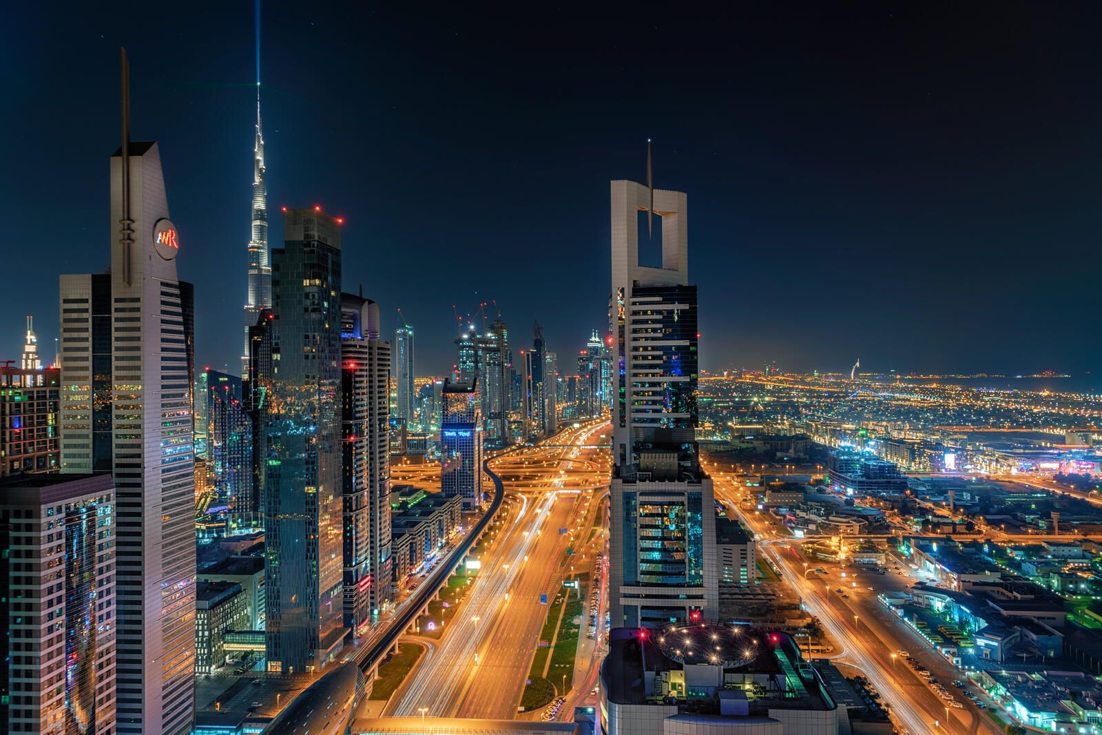 Обои Небоскребы Дубай ОАЭ ночь ночные города на рабочий стол