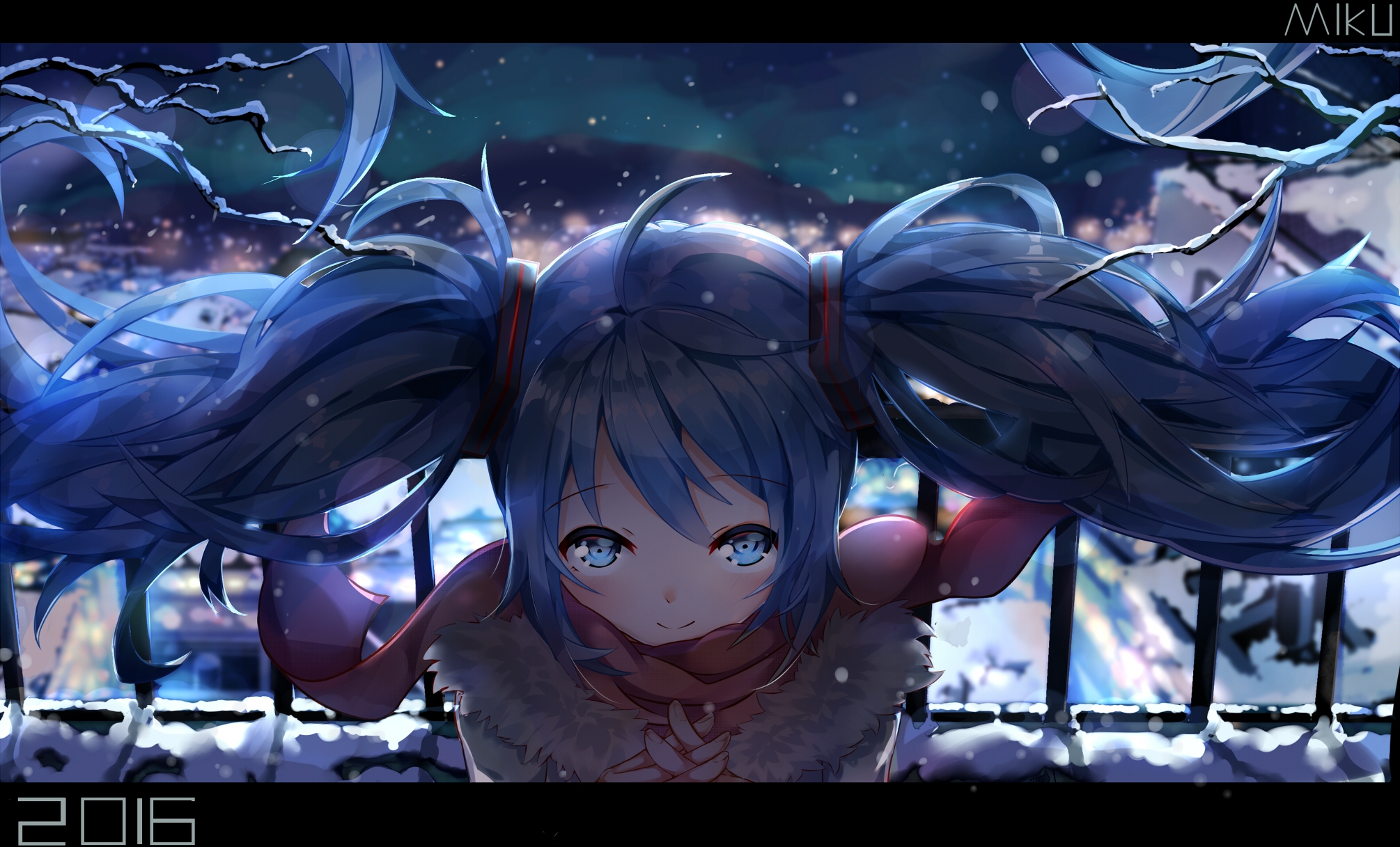 Wallpapers hatsune miku red scarf twintails on the desktop