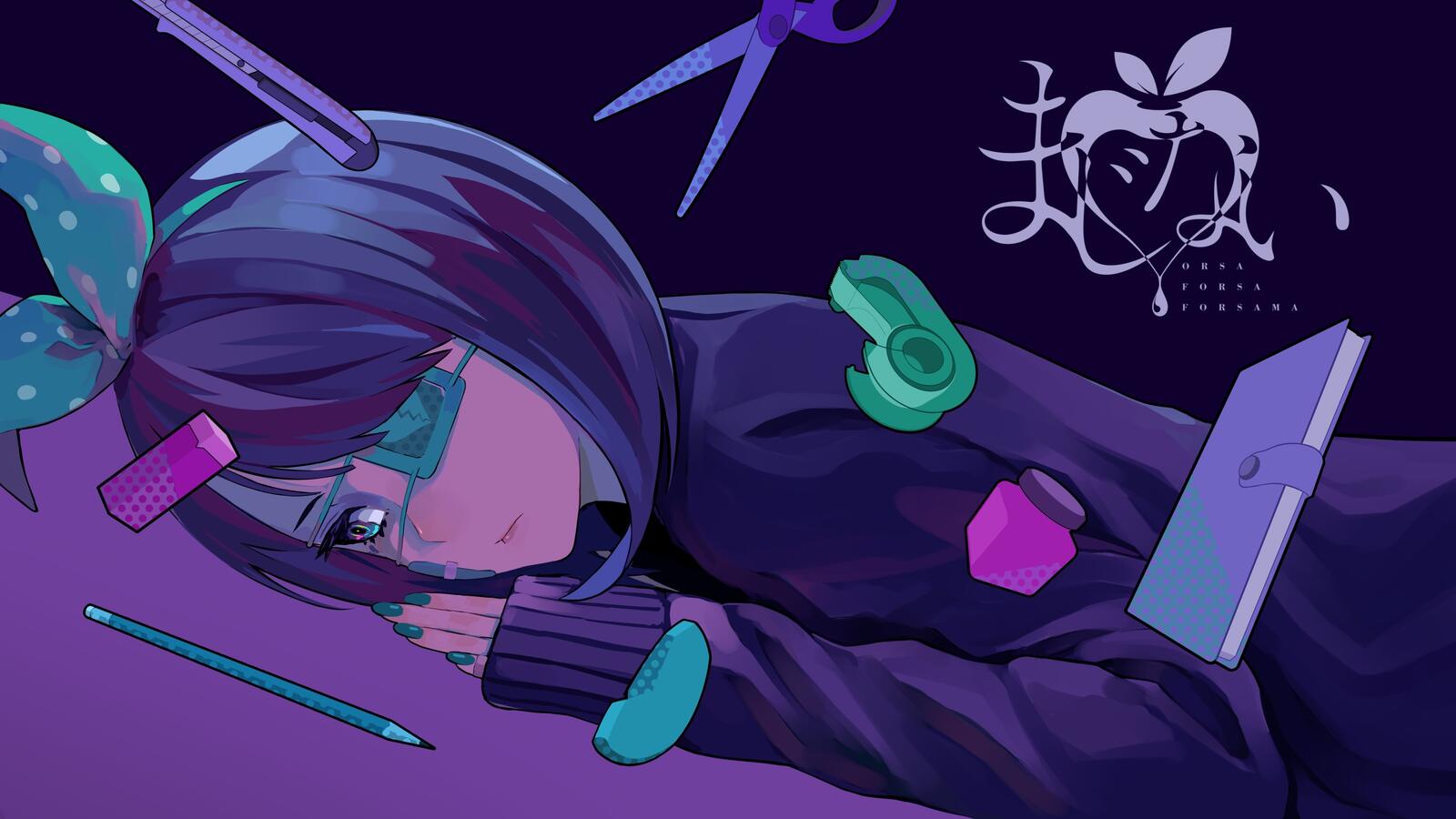 Wallpapers anime girl eyepatch lying down on the desktop