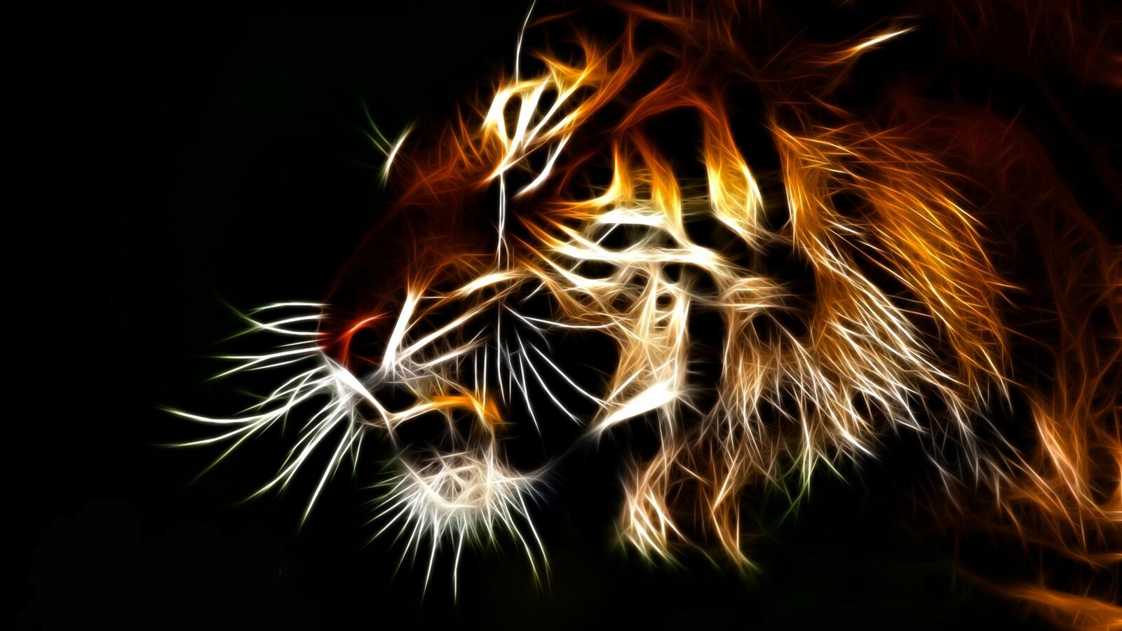 Wallpapers cat fractal tiger on the desktop