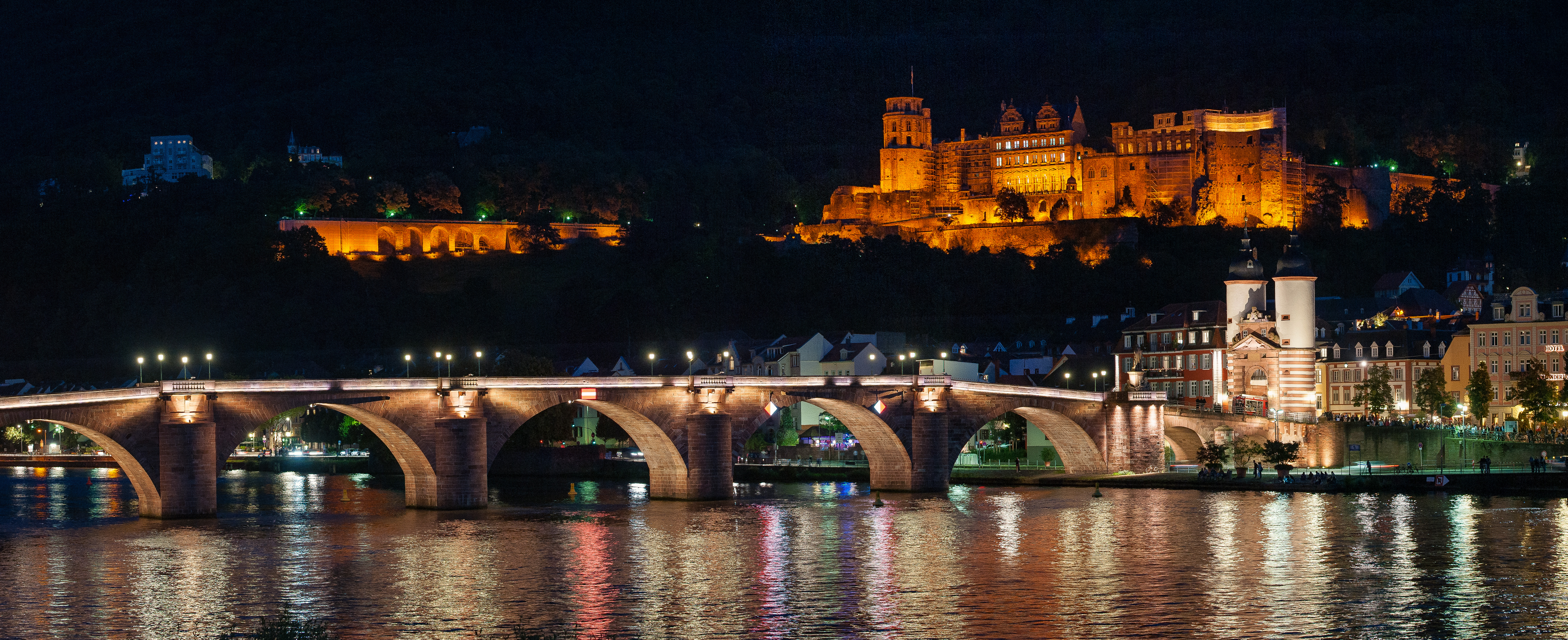 Обои Heidelberg at night мостовые арки подсветка на рабочий стол
