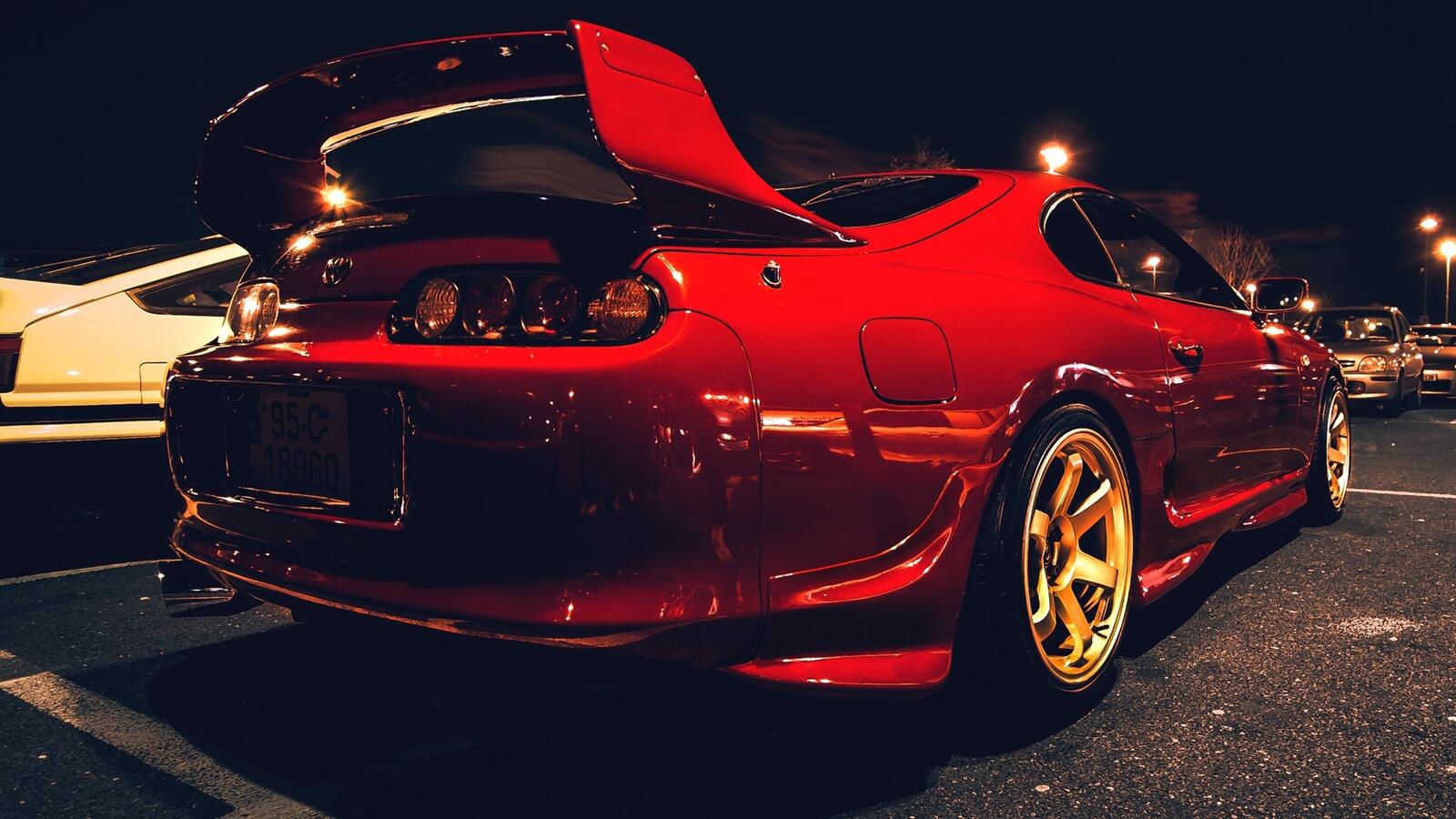 Wallpapers Toyota Supra red view from behind on the desktop