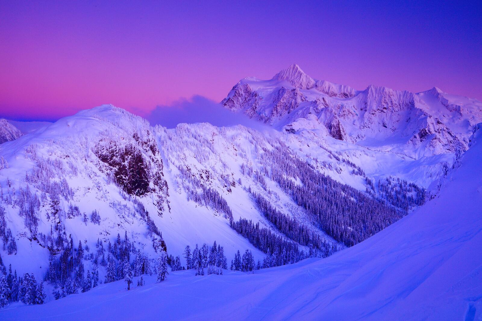 Wallpapers Winter sunset Alpenglow mountain Shuksan national recreation area on the desktop
