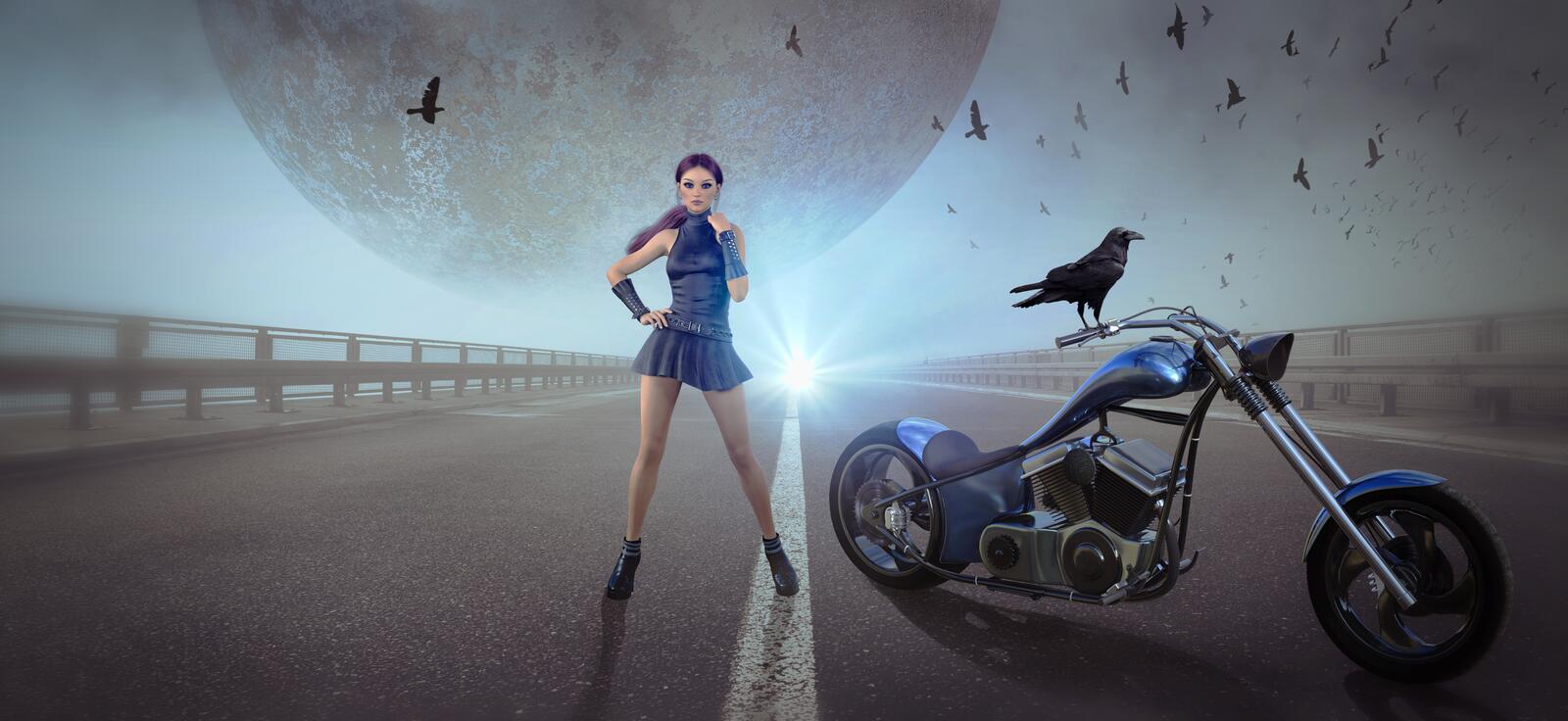 Wallpapers fantasy motorcycle woman on the desktop