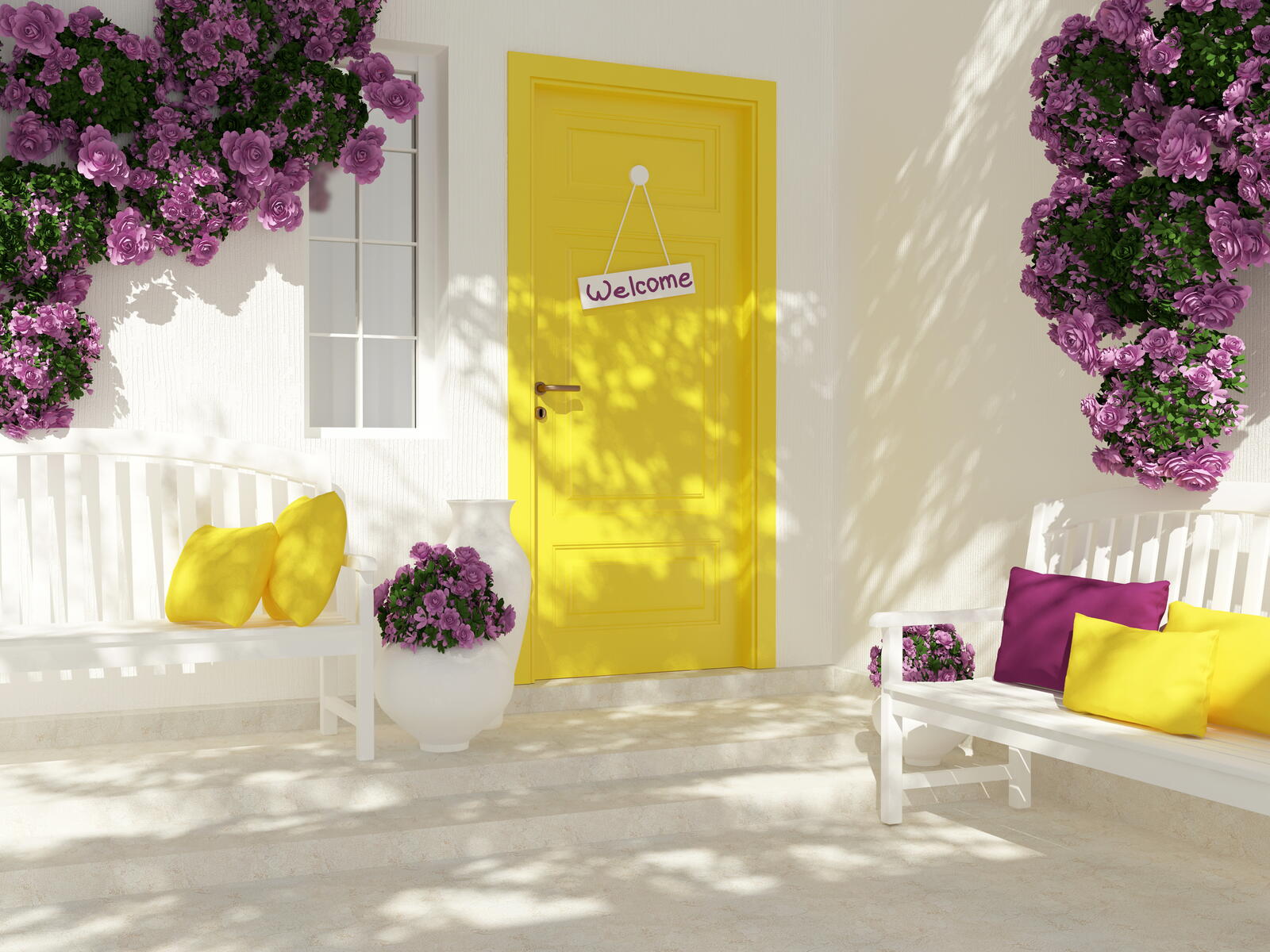 Обои желтая дверь входная цветы на рабочий стол