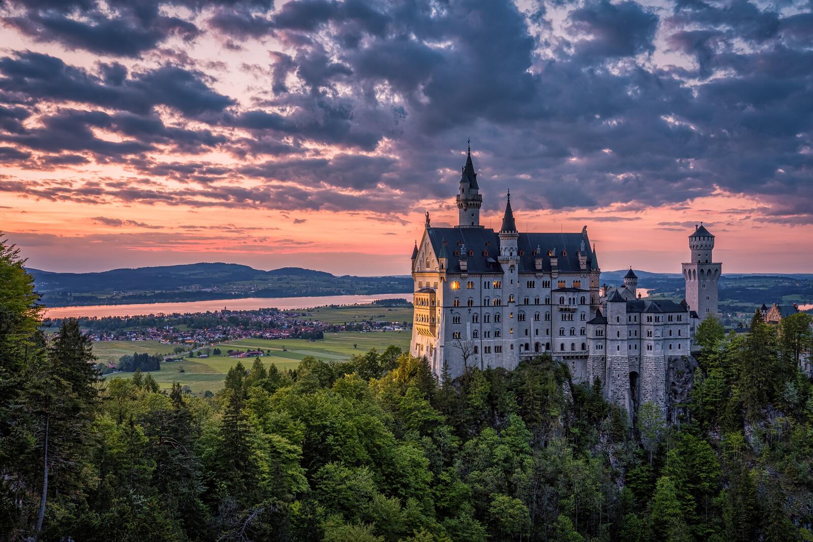 桌面上的壁纸日落 天空 巴伐利亚童话城堡新天鹅堡