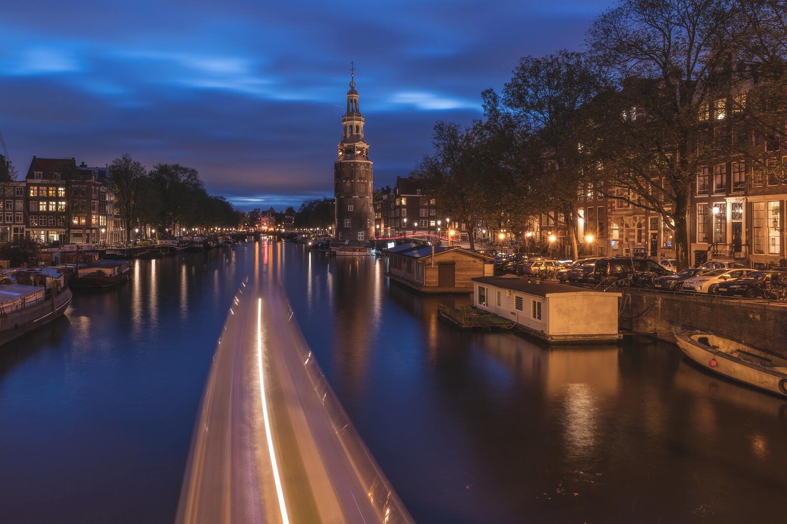Обои иллюминация Амстердам Голландия на рабочий стол