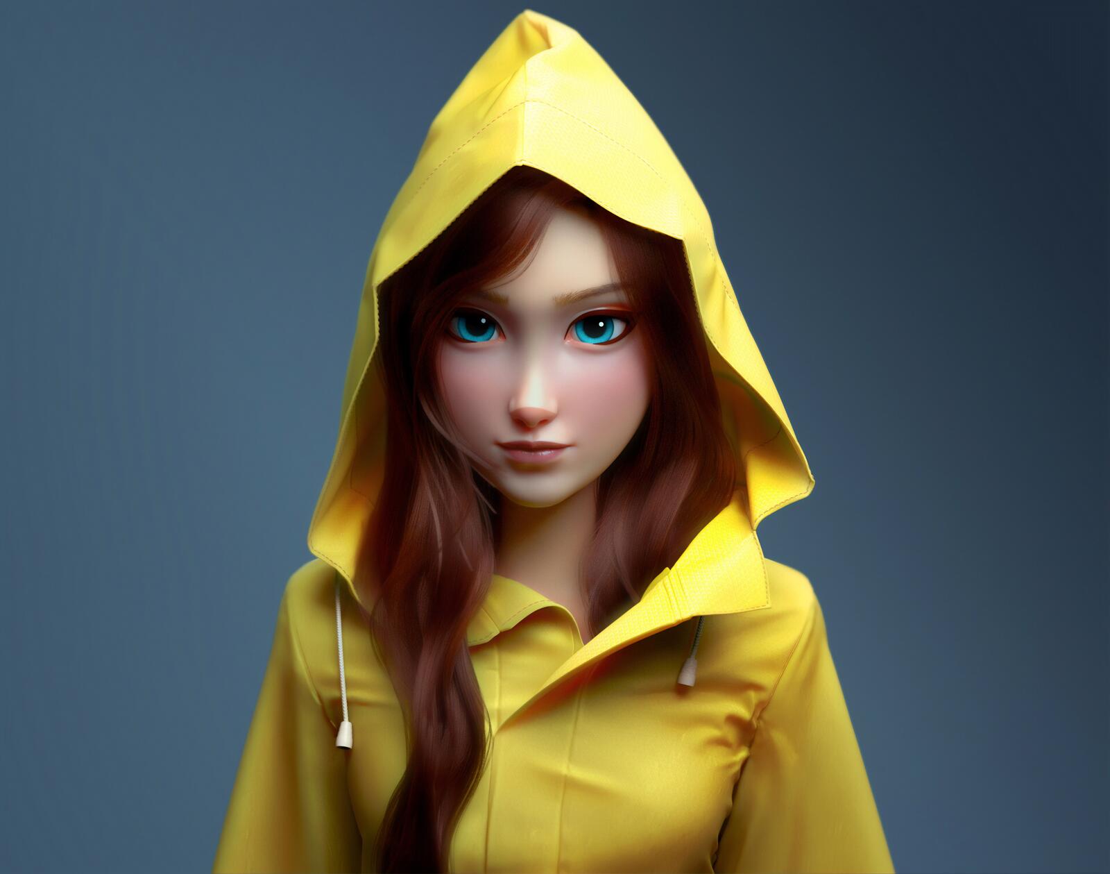 Wallpapers raincoat girl yellow lass on the desktop
