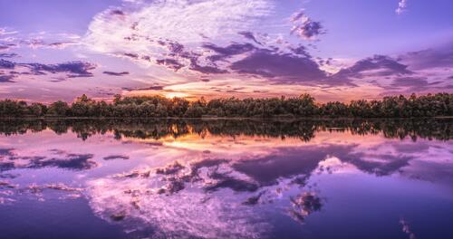 панорама озеро закат солнца