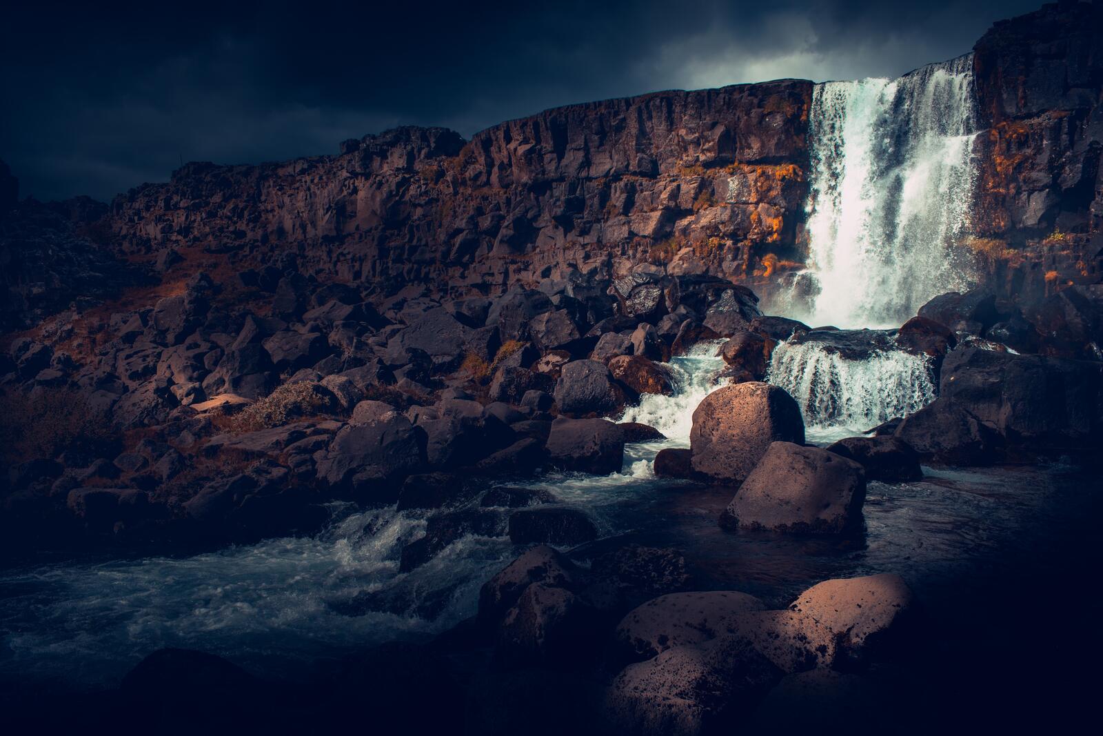 Wallpapers landscapes dark weather waterfall on the desktop